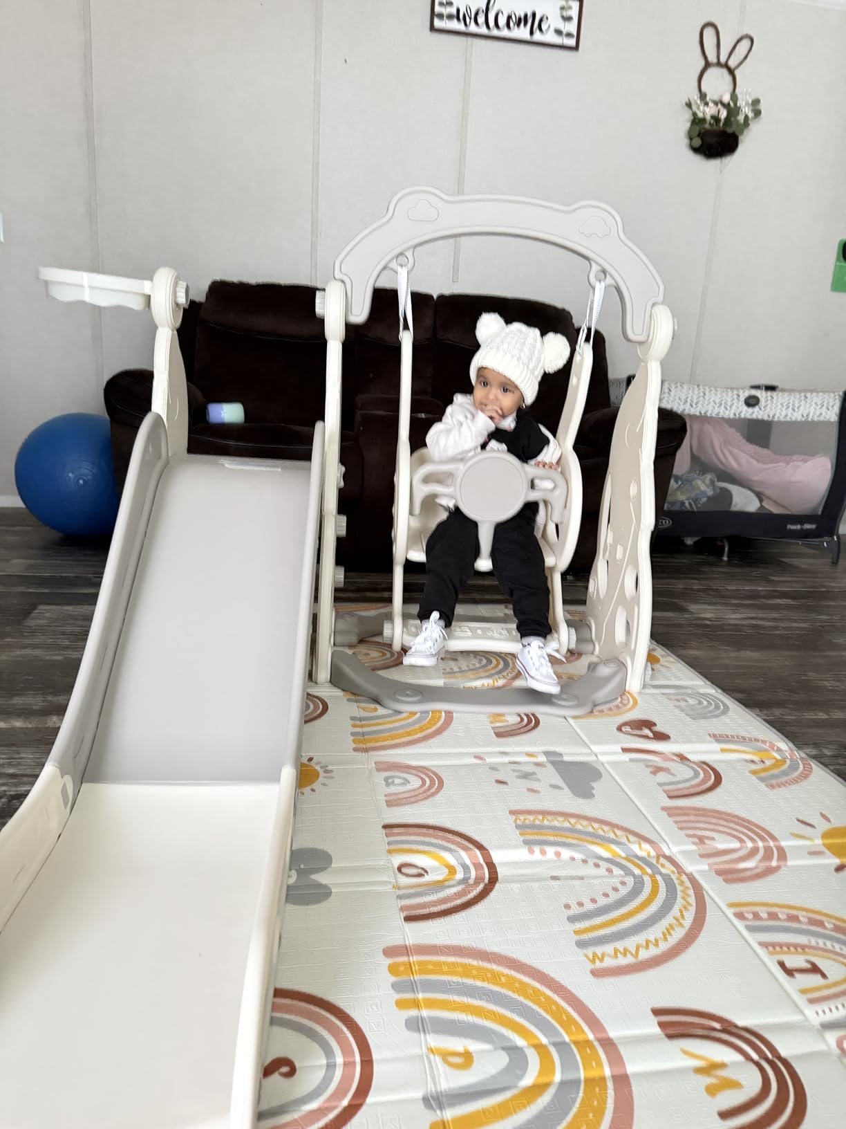 67i Toddler Playset, Indoor Backyard Use, 11-in-1 Swing Slide HDPE Playset | Blue Gray customer photo 1