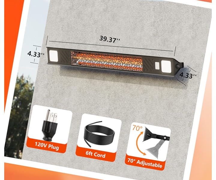 Hanging Electric Patio Heater with Light Ceiling Outdoor, Wifi Control, 1500W Infrared 9 Heat Levels, 24H Timers, 1s Heating Carbon Fiber Tube Wall Heater for Backyard, Garage customer photo 2