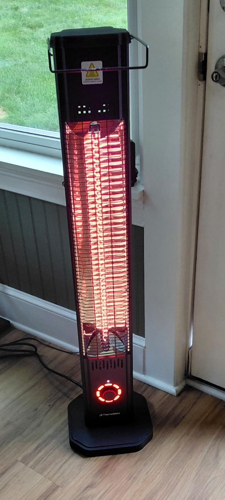ThermoMate 1500W Electric Patio Heater, Black | Carbon Fiber Infrared 2-in-1 Freestanding & Wall-Mounted Tower Heater, Outdoor Use, IP65 Waterproof, 8 Heat Levels customer photo 2