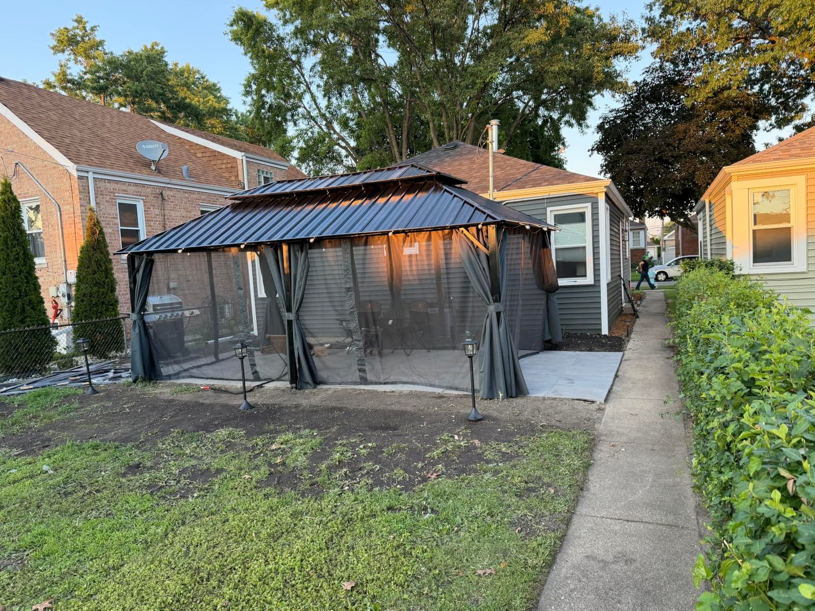 HOTEEL 10x15 Hardtop Gazebo with Flame-Retardant Curtain & Netting, Hot Tub Gazebo with Galvanized Steel Double Roof, Heavy Duty Permanent Pavilion Outdoor for Patio, Frame Thickened, Brown customer photo 1