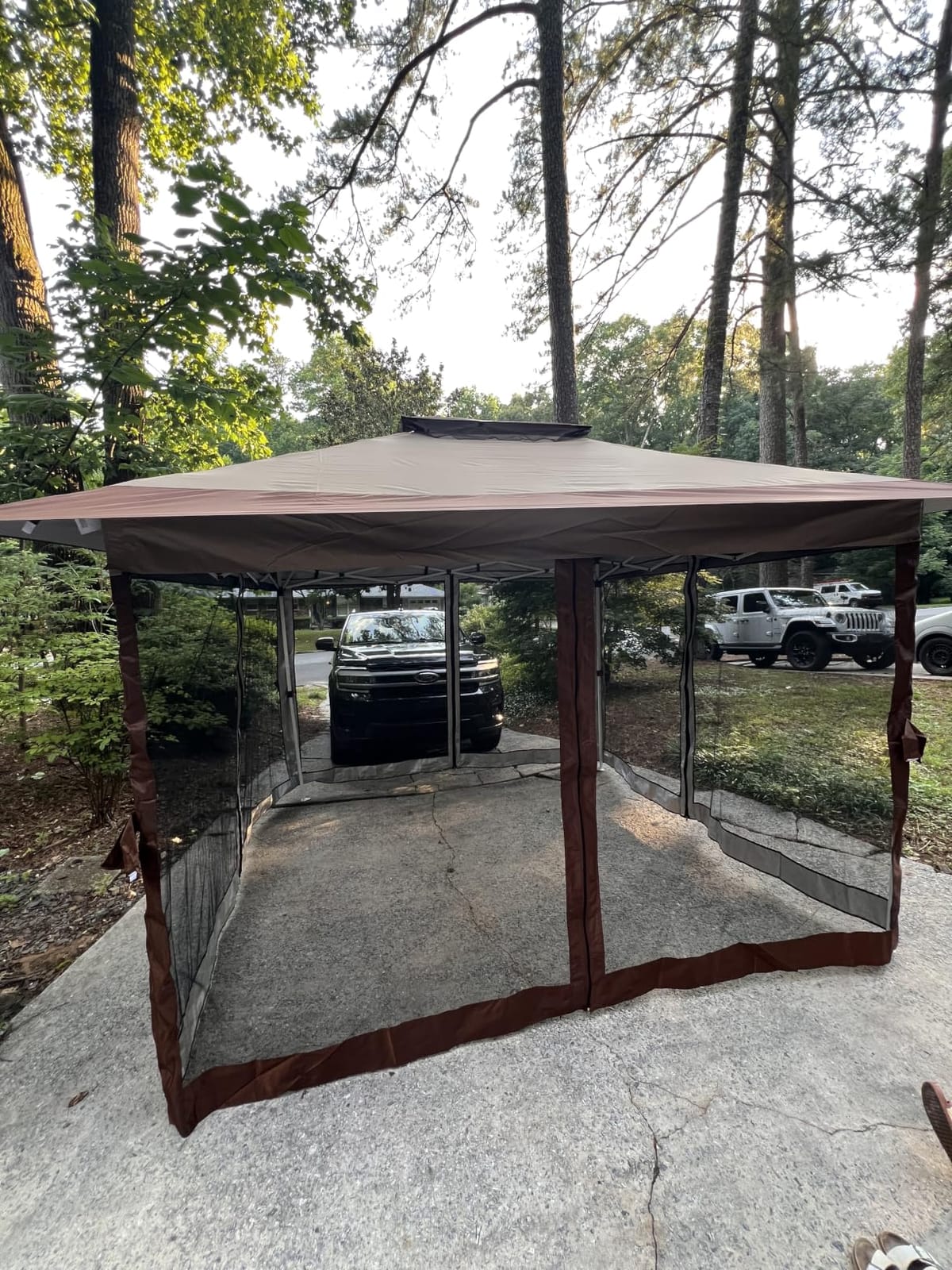 HOTEEL 10x15 Hardtop Gazebo with Flame-Retardant Curtain & Netting, Hot Tub Gazebo with Galvanized Steel Double Roof, Heavy Duty Permanent Pavilion Outdoor for Patio, Frame Thickened, Brown customer photo 2