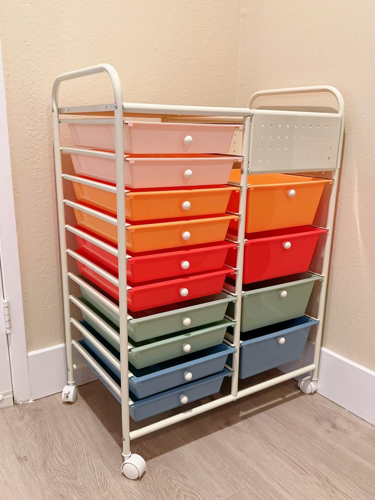 Giantex 14 Drawer Storage Cart, Rolling Craft Cart with Metal Tabletop & Pegboard, Mobile Utility Organizer Trolley with Locking Wheels, Home Office, Green Gradient customer photo 1