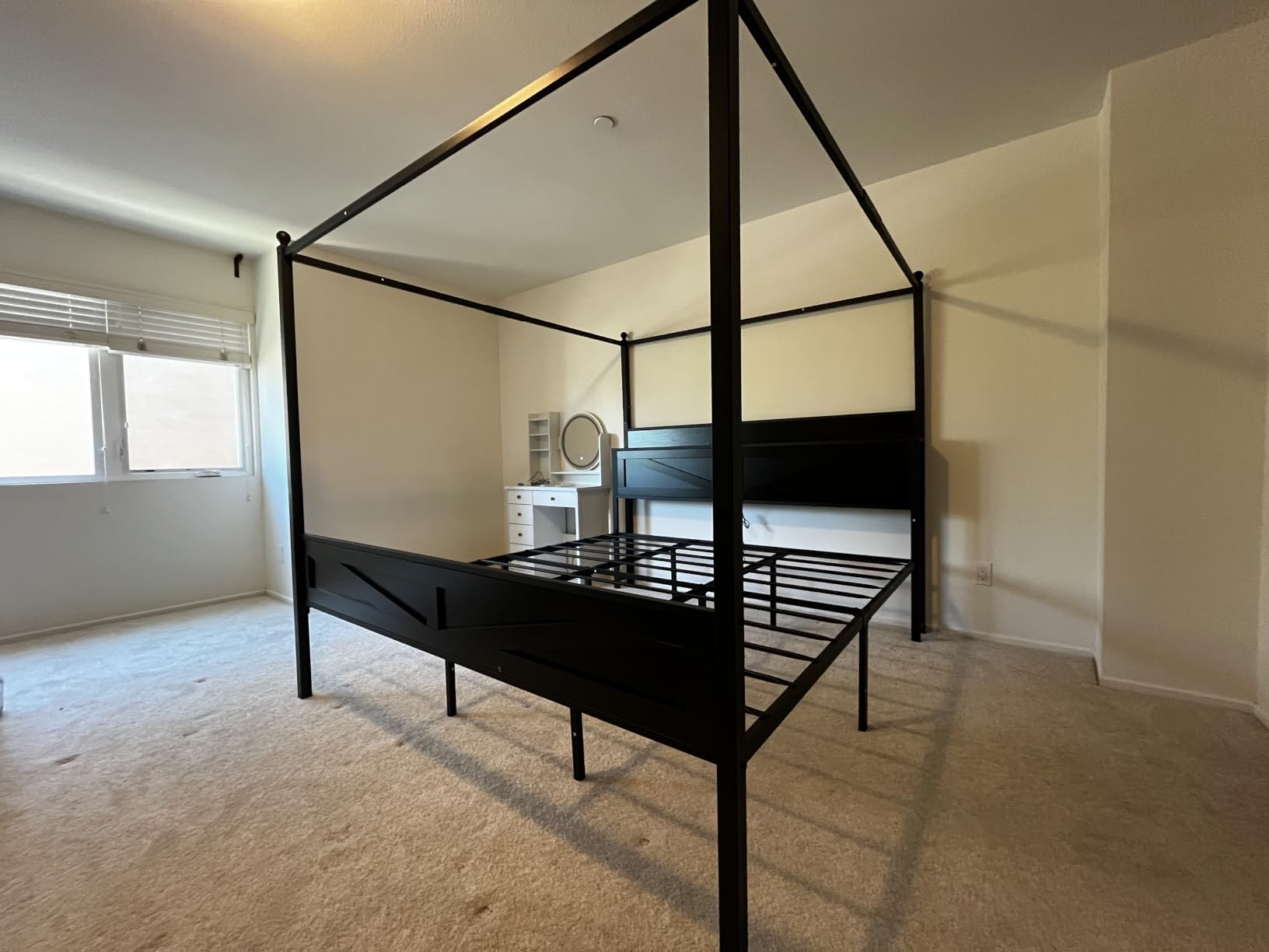 Canopy Bed Frame King Size with Barn Storage Headboard, Black | Vintage Farmhouse Four-Poster bed, LED & Charging Station, Under-Bed Storage Space, No Box Spring Needed, Easy Assembly customer photo 1