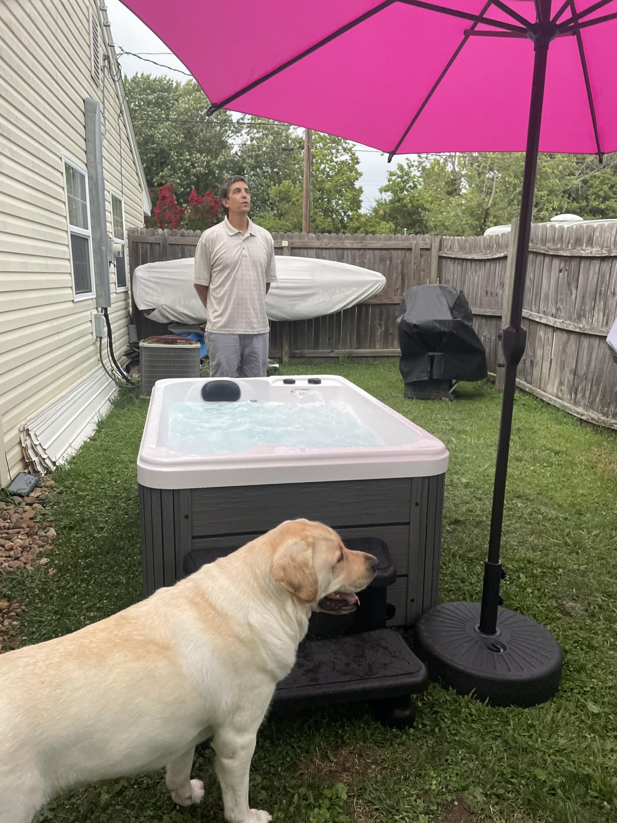 Jocisland 4 Person Outdoor Hot Tub with 23 Stainless Steel Jets, Acrylic - 110V Plug & Play Hot Tub with LED Lights & Waterfall, 4-Person Seating Spa with Cover, Cup Holders, 2 Filters & 2HP Pump customer photo 2