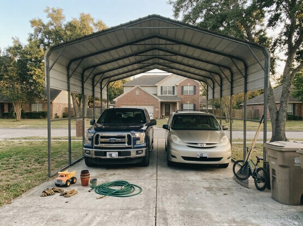 YOLENY 14x30FT RV Carport, Outdoor Heavy Duty Metal Car Ports with Galvanized Roof for Large RVs, Height 13 FT Metal Frame Car Shelter Canopy Garage Shed for 2 Cars, Trucks, Boats, SUVs & Tractors customer photo 1