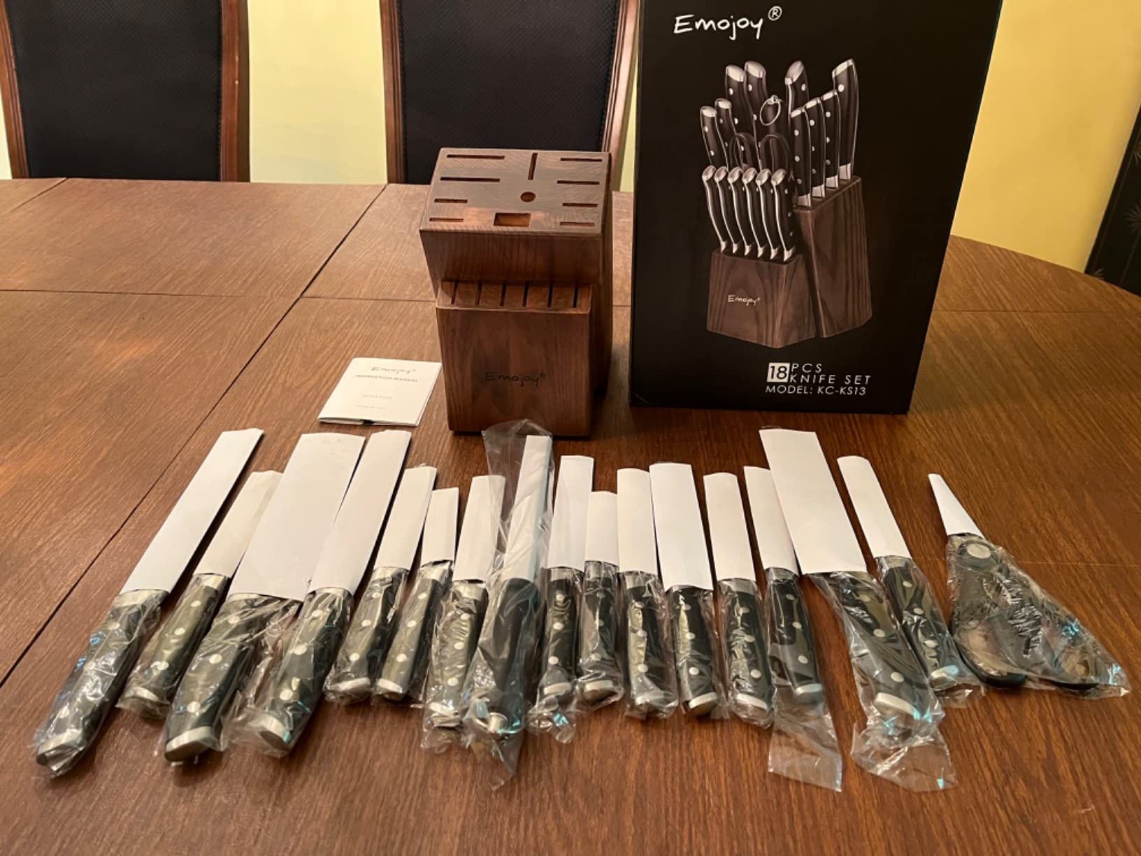 Knife Set, 18 Piece Kitchen Knife Set with Block and Built-in Sharpener, Full Tang German Steel Knife Block Set for Kitchen, Razor Sharp Knives Set with Wooden Block customer photo 1