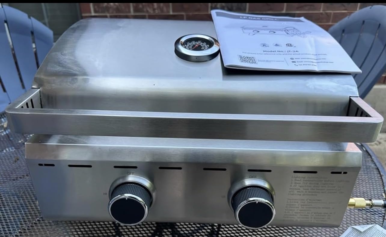Electactic 20000 BTUs Portable Tabletop Gas Grill, 2 Burners Propane BBQ | 251 Sq.in Cooking Area, Stainless Steel, Foldable Legs, Built-In Thermometer, Easy Assembly, Outdoor, Patio, Camping, Silver customer photo 2