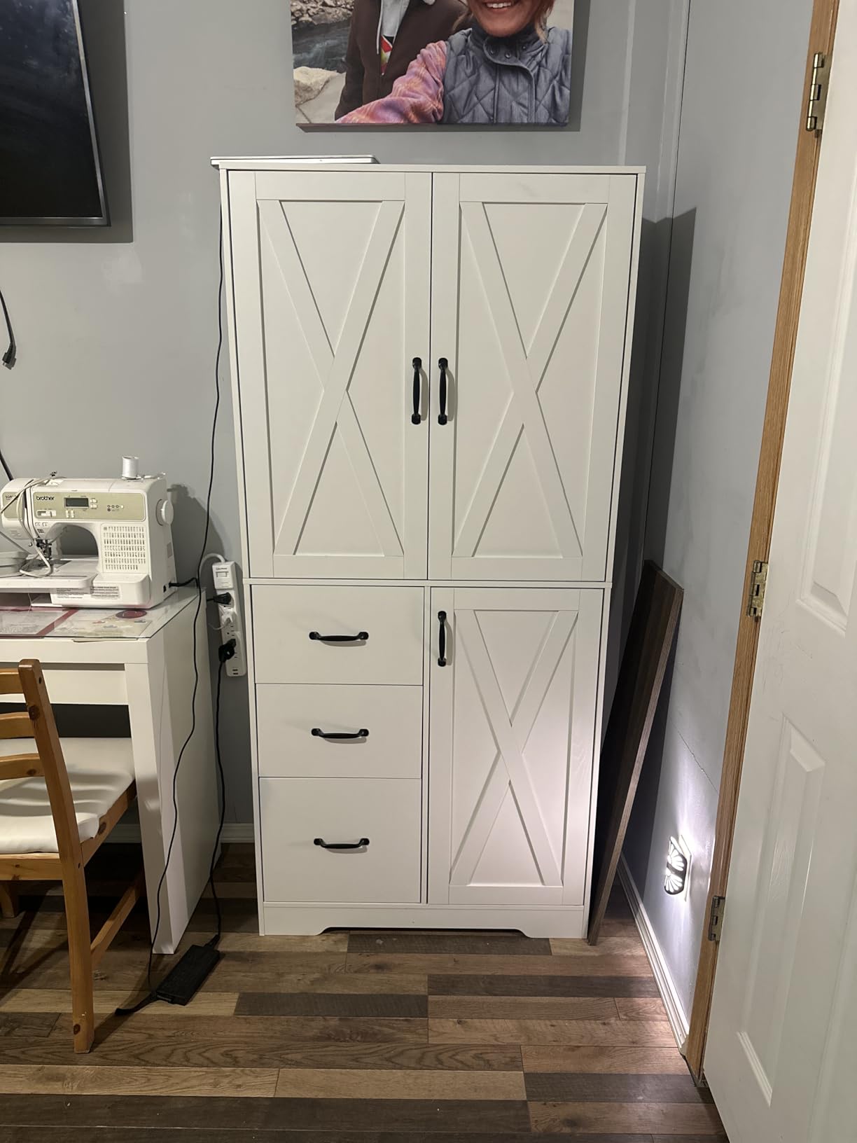IRONCK Pantry Cabinet, Storage Cabinet with 3 Door & Drawer, Oak Brown, 67.5