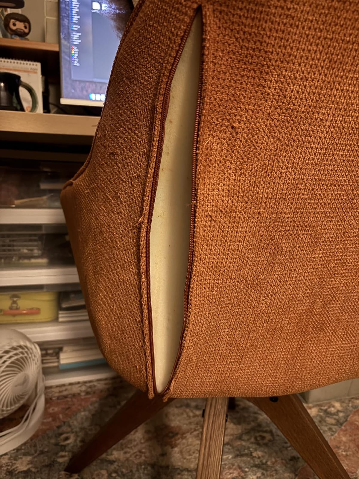 Swivel Desk Chair for Home Office, Fabric, Grey | No Wheels, Beech Wood Legs, Mid Century Modern, Upholstered, 360° Swivel, Accent Chair, Living Room, Bedroom customer photo 2