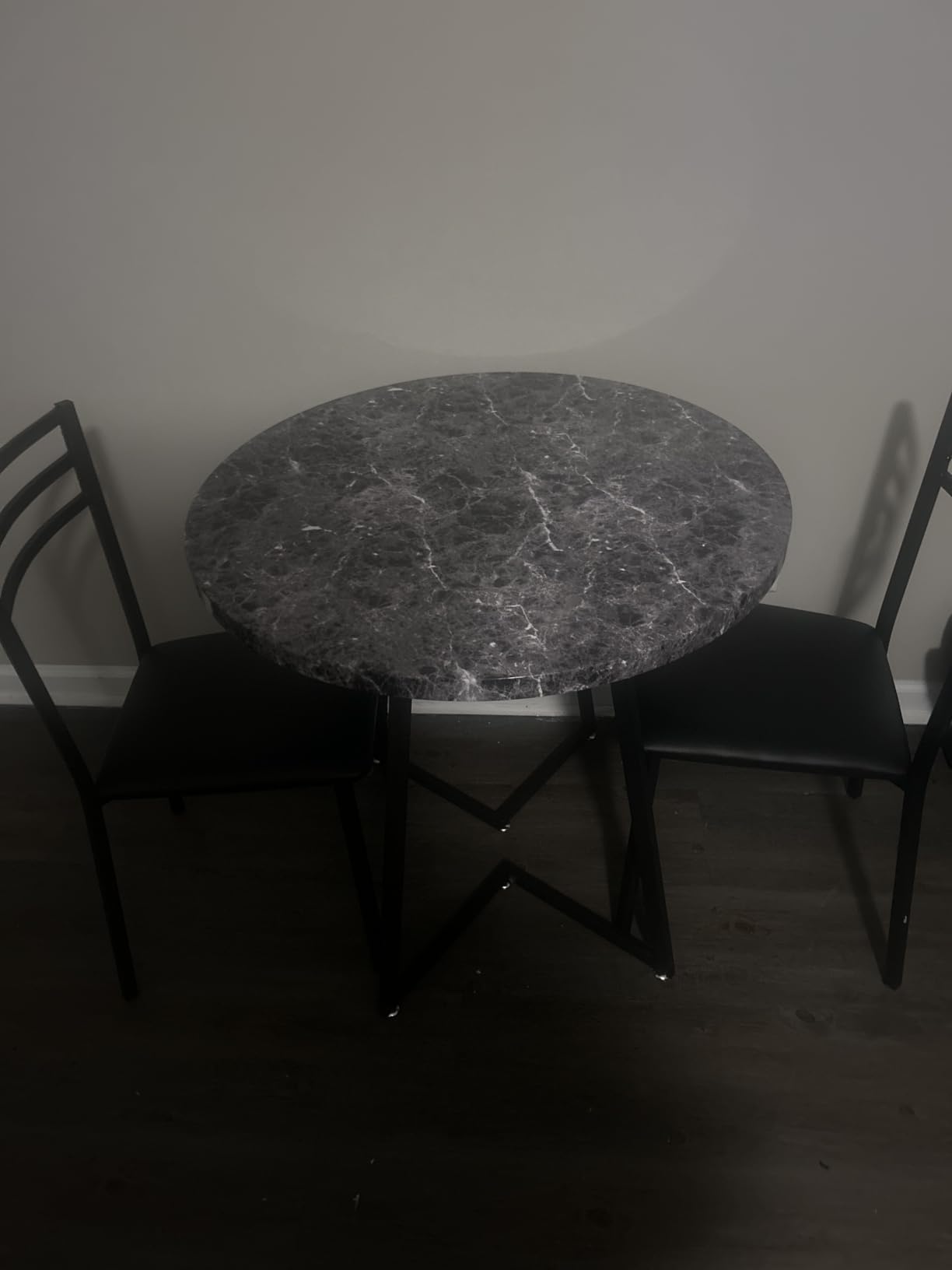 VECELO 3-Piece Dining Table Set, Round Kitchen Table with 2 Velvet Upholstered Chairs, Space Saving Design for Small Apartment & Home Office, Easy Assembly, Walnut & White customer photo 1