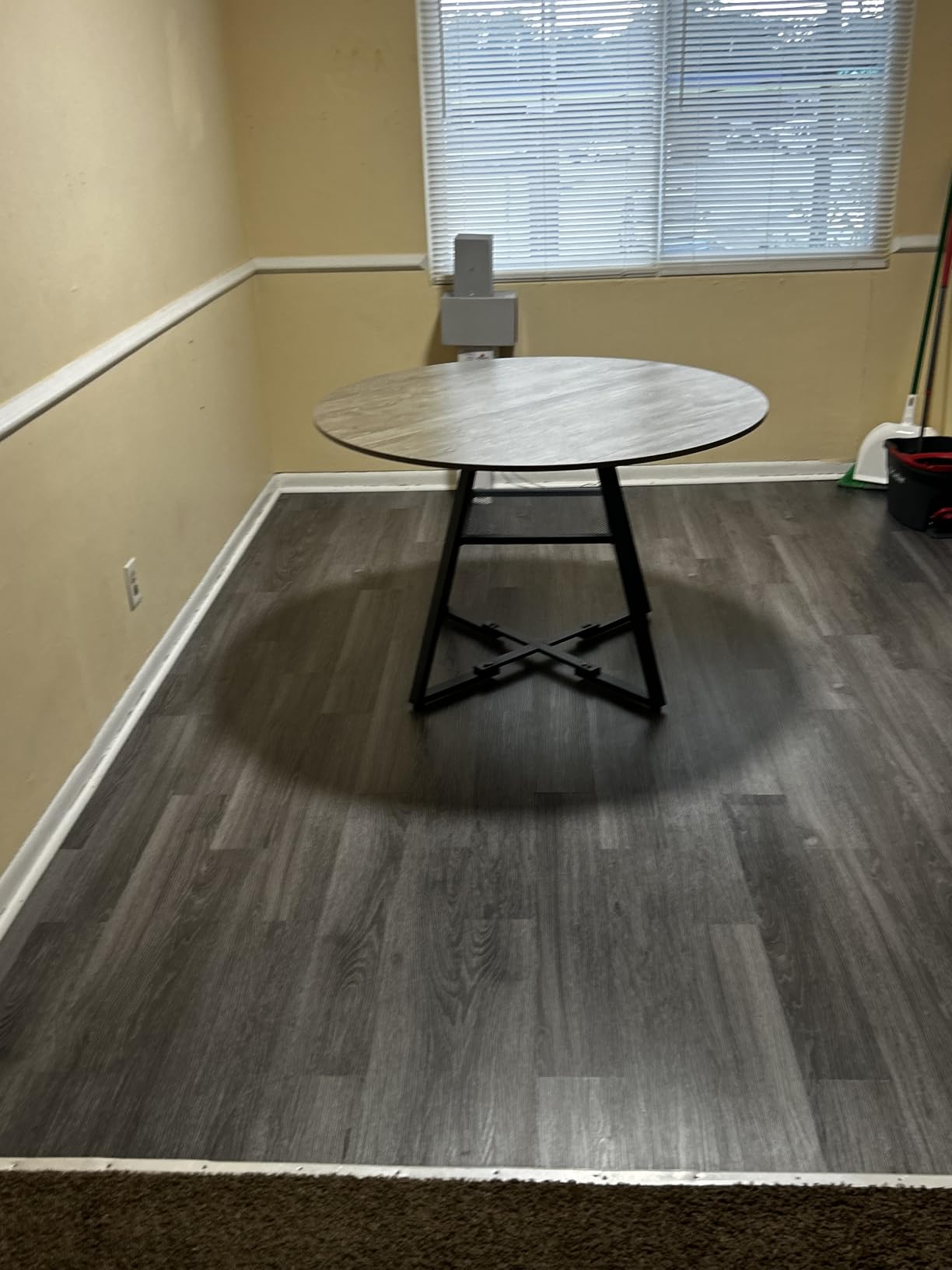 Jocoevol Round Dining Table for 4,Kitchen Dining Room Circle Dinner Pedestal Table,Space Saving Wood Kitchen & Dining Room Furniture (Vintage, 46In) customer photo 2