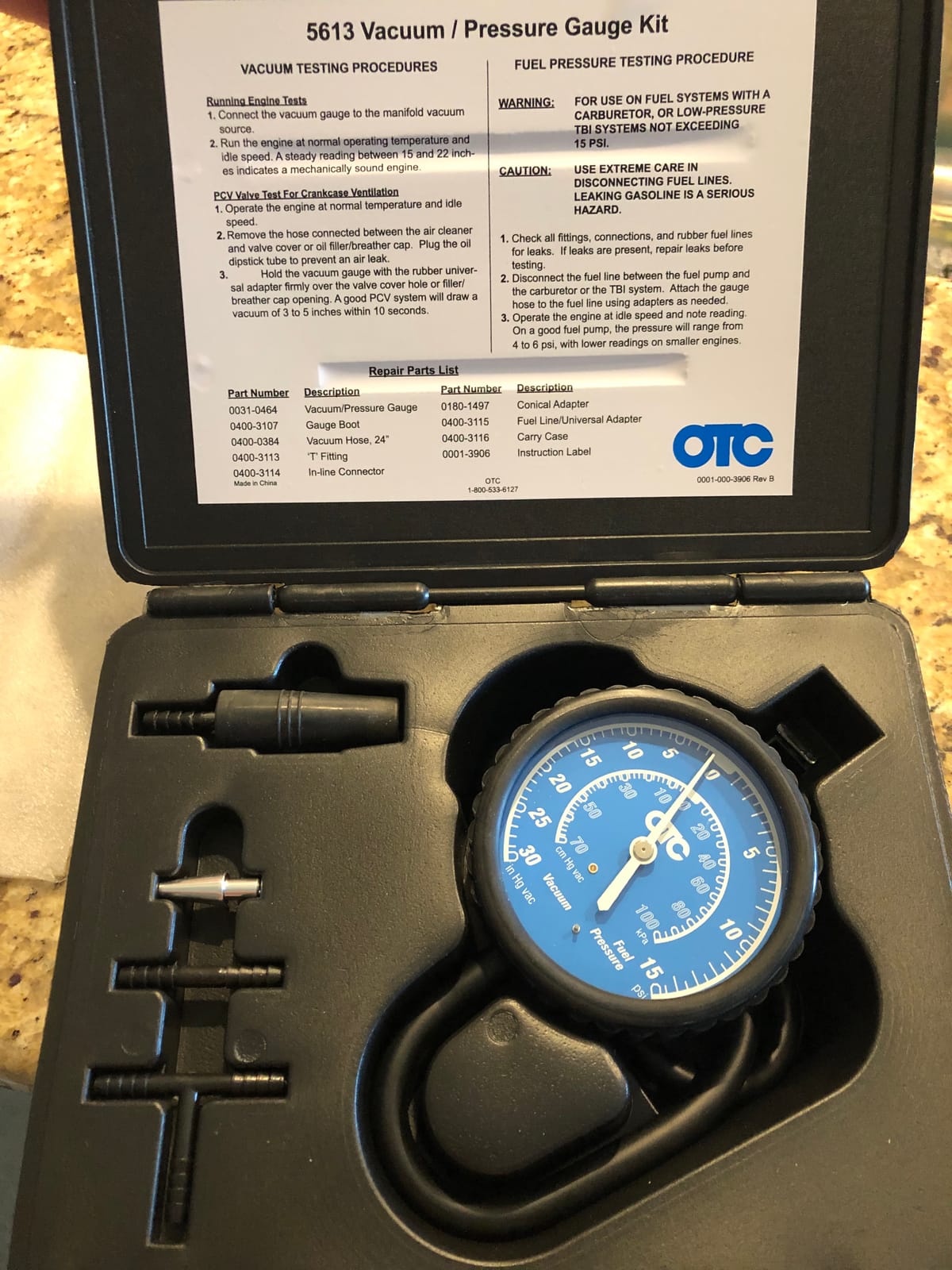 OTC 5613 Vacuum/Pressure Gauge Kit with Storage Case | Test Vacuum Lines, Low Pressure Fuel Systems & More - Quickly Diagnose Problems like Bad Rings, Valves & Leaking Head Gaskets customer photo 2