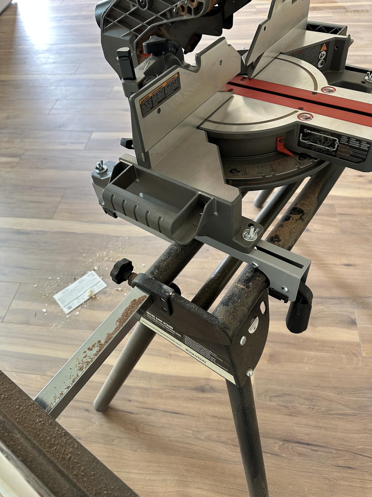 Evolution Power Tools EVOMS1 Miter Saw Stand Compact & Folding, Universal Fits Most Brands, Quick Release Mounting Brackets, Rollers, End Stops for Repeat Cutting , Black customer photo 1