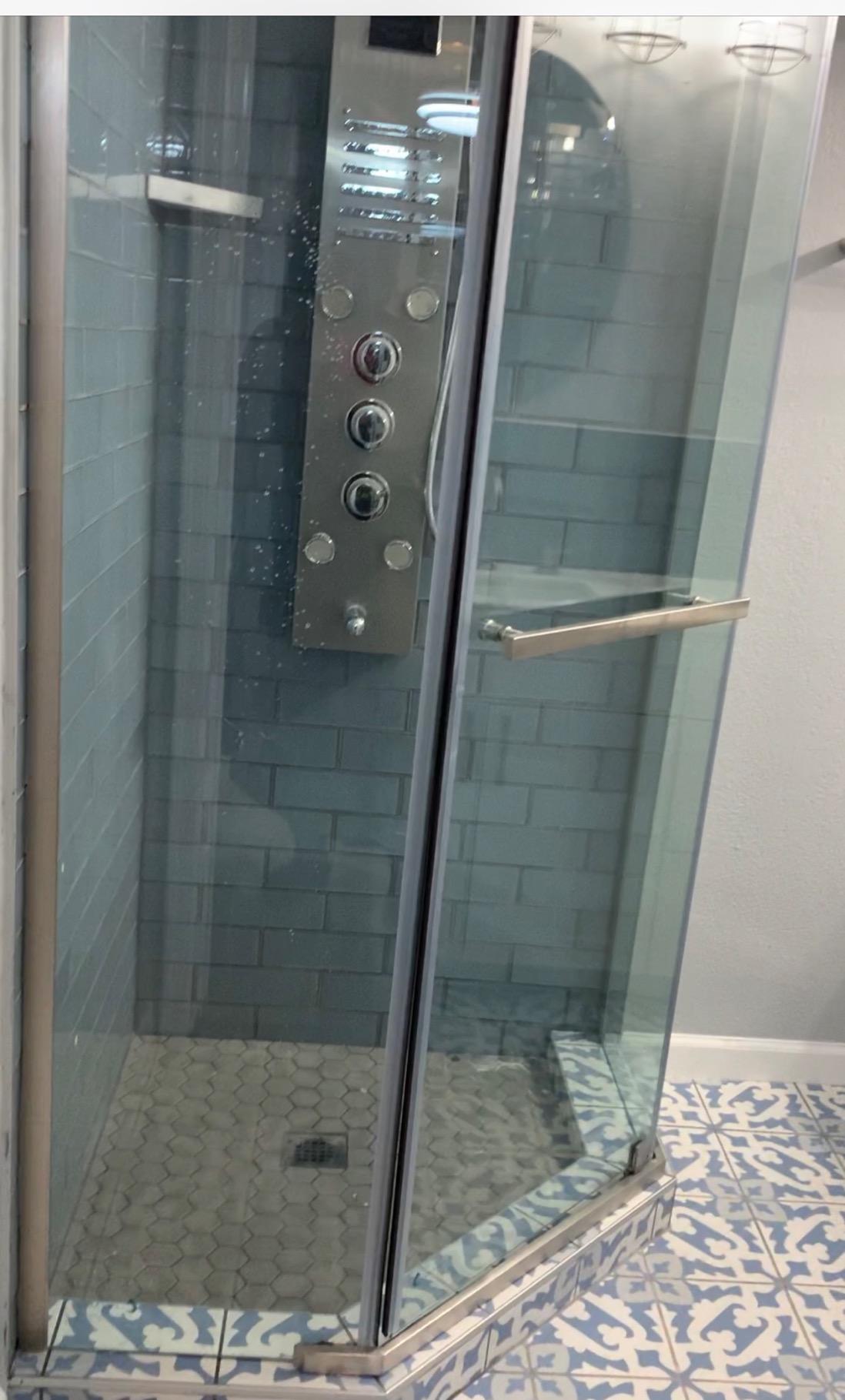 DreamLine Prism 34 1/8 in. x 72 in. Frameless Neo-Angle Pivot Shower Enclosure in Brushed Nickel, SHEN-2134340-04 customer photo 1