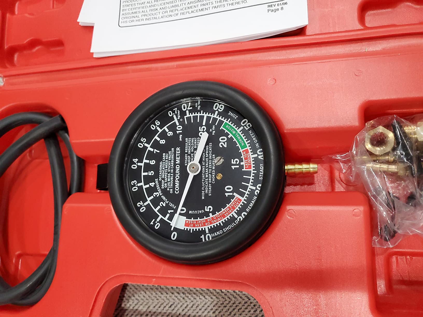 HFS(R) Fuel Pump Pressure & Vacuum Tester Gauge Kit, 0-10 PSI Fuel Pressure and 0-28 inHg Vacuum Gauge for Carburetor, Engine & Valve Diagnostics, with Adapters and Storage Case customer photo 2