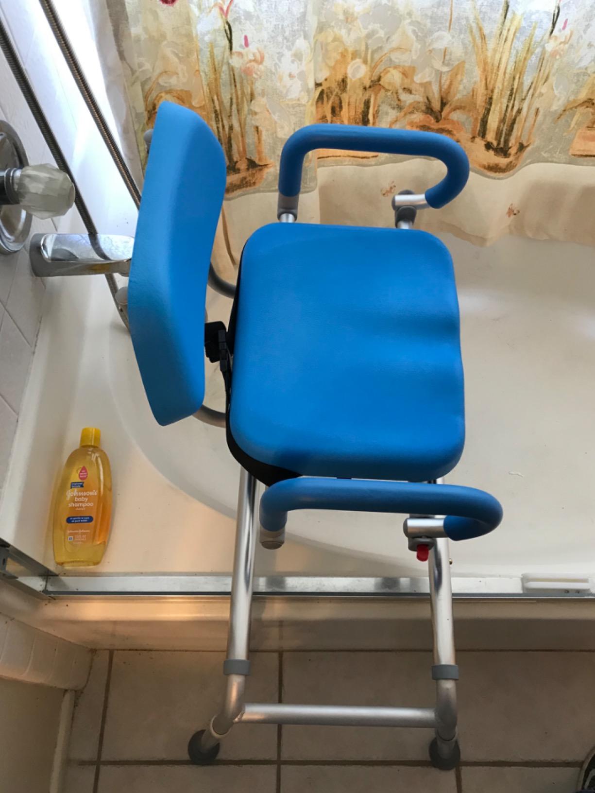 Platinum Health Carousel Sliding Shower Chair Tub Transfer Bench with Swivel Seat, Premium Padded, Pivoting Arms, Adjustable Space Saving Design for Tubs, Inside Shower, for Handicap & Seniors, Blue customer photo 2