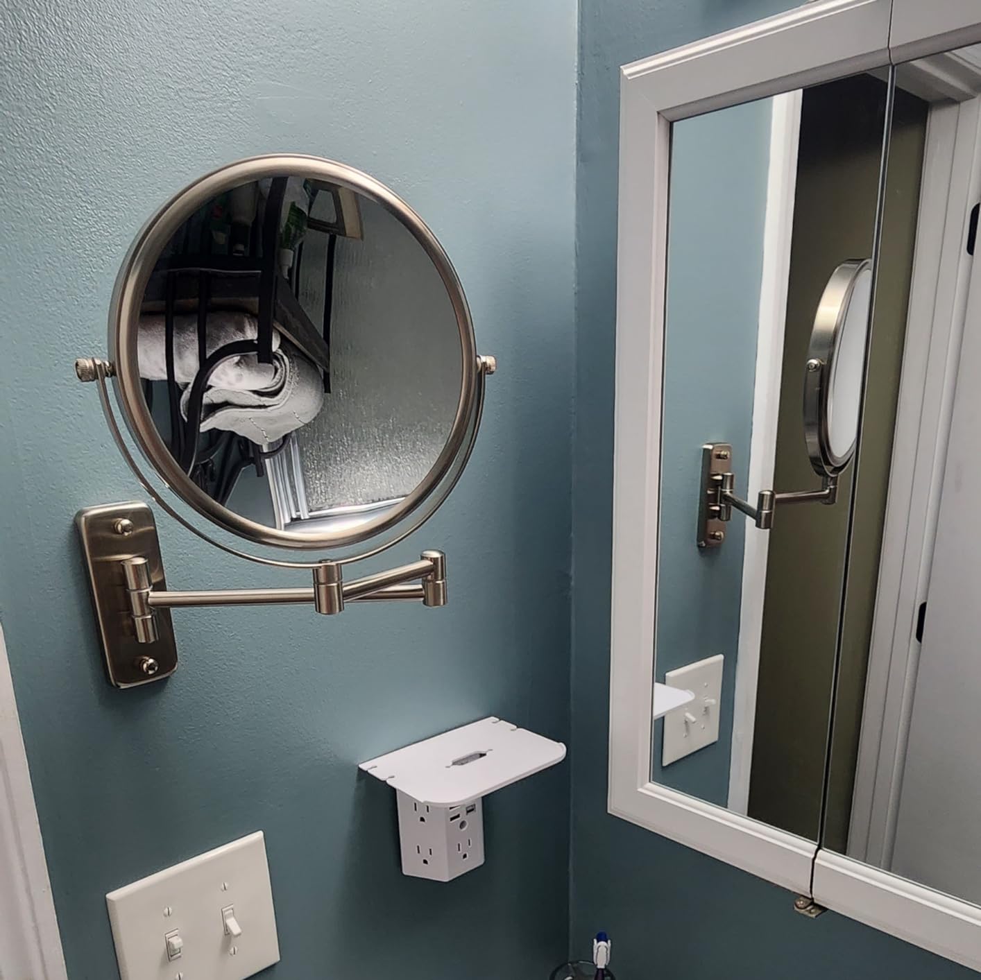 Wall Mounted Makeup Mirror - 1X/10X Magnifying Mirror Double Sided, 8 Inch Extendable Bathroom Mirror, Nickel Finish customer photo 1