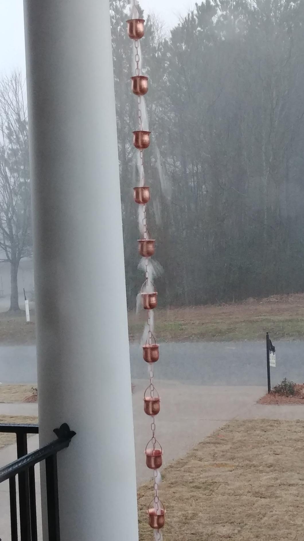 Copper Rain Chain – Decorative Chimes & Cups Replace Gutter Downspout & Divert Water Away from Home for Stunning Fountain Display – for Universal Fit customer photo 2