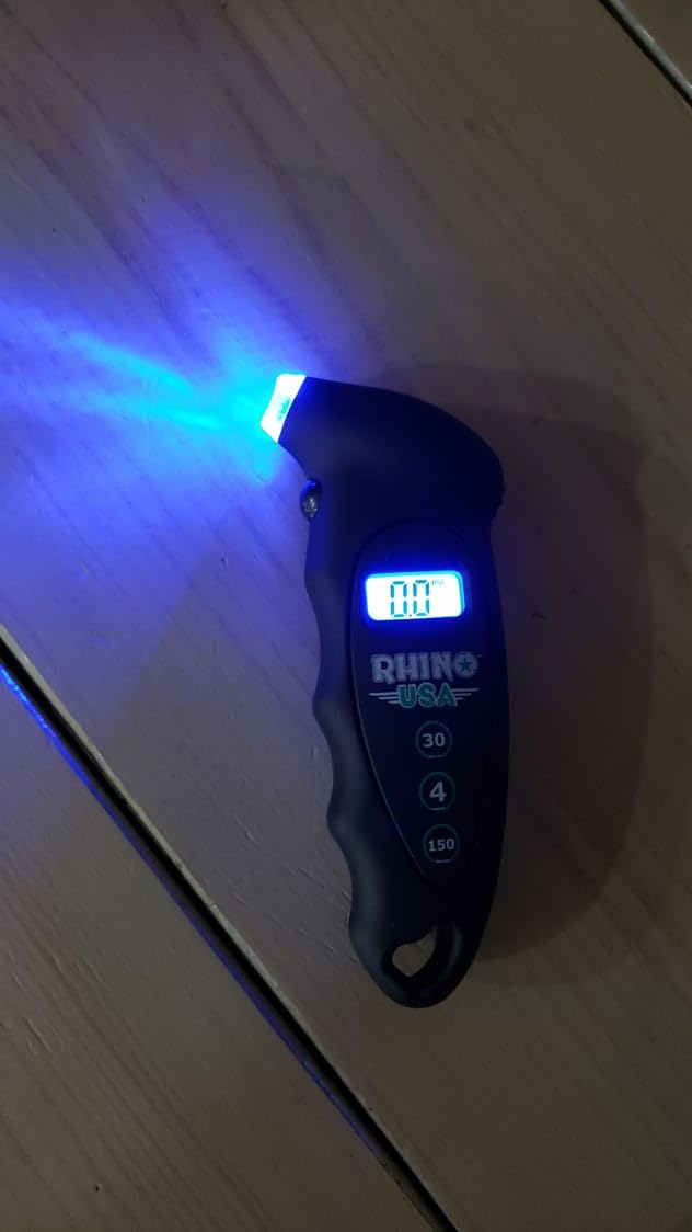 Rhino USA Digital Tire Pressure Gauge (150 PSI) - LCD Backlit Display | 4 Pressure Ranges, Ergonomic Design with Lighted Nozzle. Certified Accurate Readings for Car, Truck & Motorcycle. Green customer photo 1