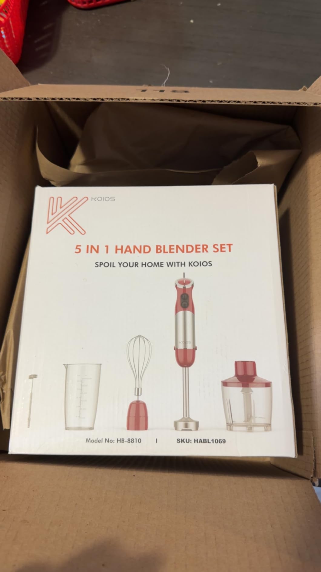 KOIOS 5-in-1 Hand Immersion Blender, 1000W 12 Speed Handheld Blender Stick with Copper Motor Stainless Steel Blade, 600ml Mixing Beaker,500ml Food Processor, Whisk, Milk Frother, Non-BPA, Red customer photo 2