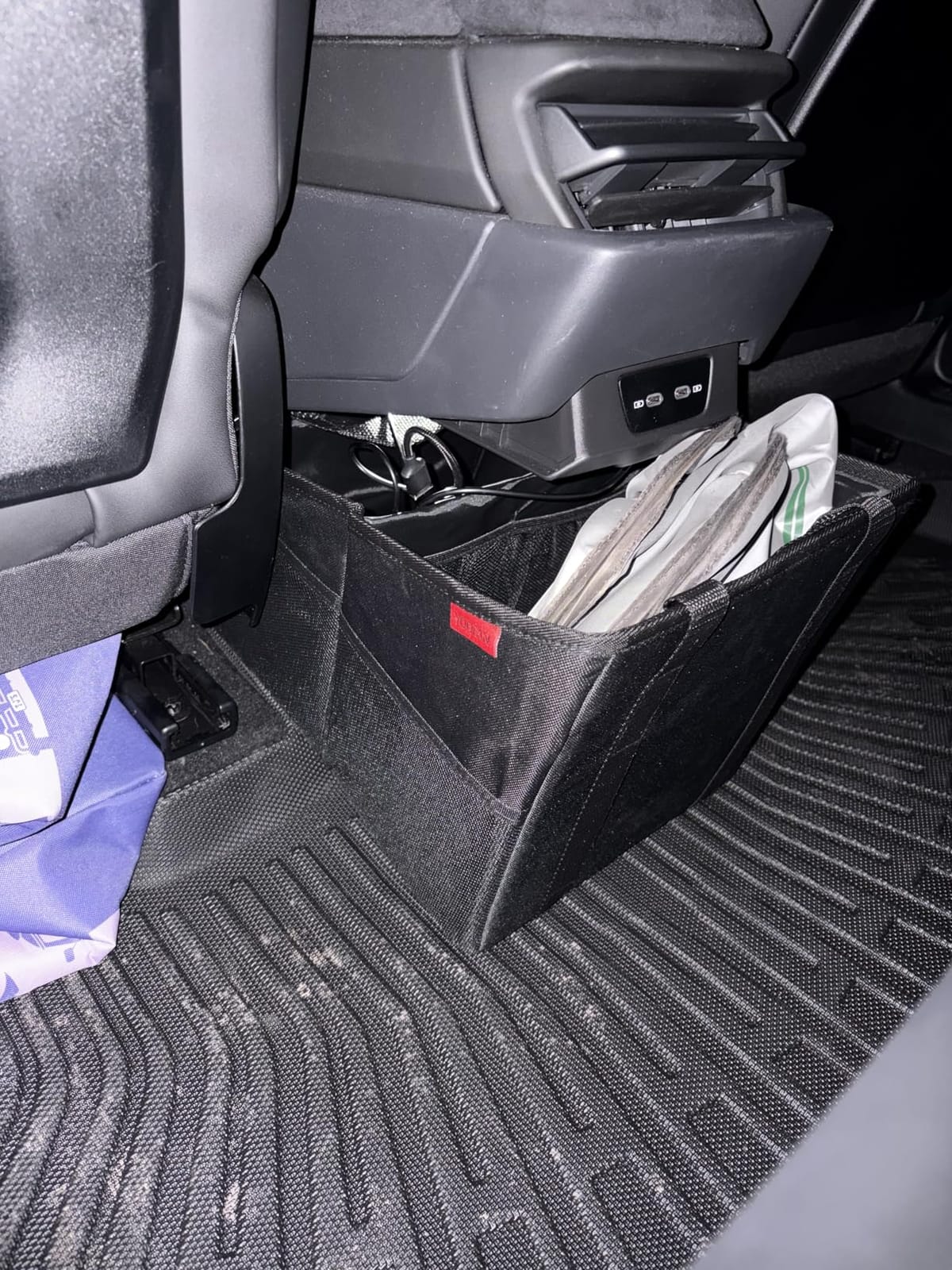 YOOFAN Car Seat Organizer - Passenger Seat Organizer, Collapsible Small Car Seat Storage Organizer for Console Front/Back, Automotive Backseat Organizer with Belt 4 Cup Holders for Kids Accessories customer photo 2