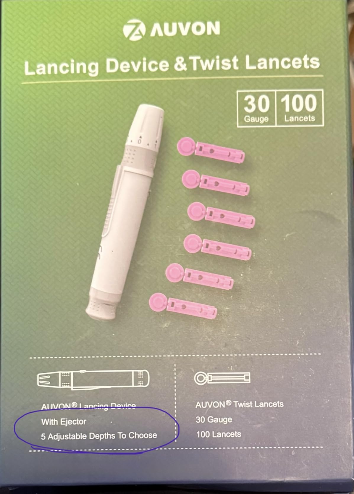 AUVON Lancing Device for Diabetes Testing with 100 Pack Lancets, 30 Gauge customer photo 2