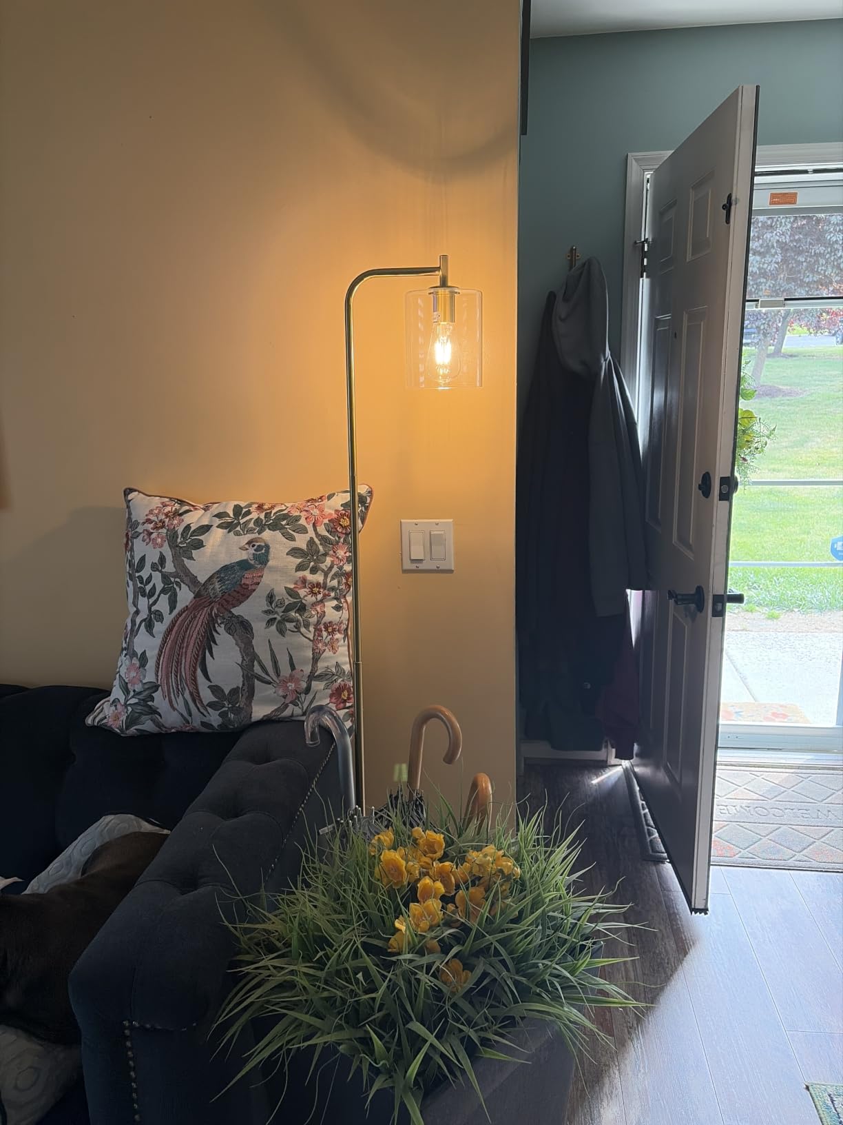 Brightech Elizabeth LED Floor lamp, Tall Lamp with Glass Shade & Edison Bulb, Industrial Lamp for Living Rooms & Offices, Vintage Standing Lamp for Bedroom in Farmhouse or Rustic Style - Bronze customer photo 1