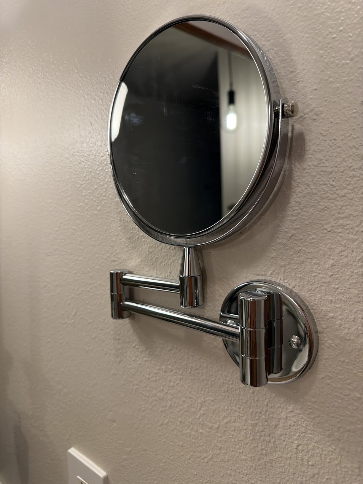 Amazon Basics Wall Mount Round Vanity Mirror with 360° Rotation, Double Sided, 1X/5X Magnification, Adjustable, 12.8