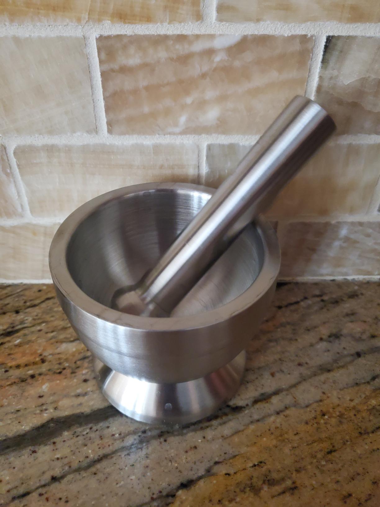 Pill Crusher - 304 Food Grade Stainless Steel Mortar and Pestle Medicine Grinder Set - Non-Slip Splitter to Easily Crush Medicine Pills Tablets Vitamins to Fine Powder for Adults, Seniors, Dogs, Pets customer photo 1