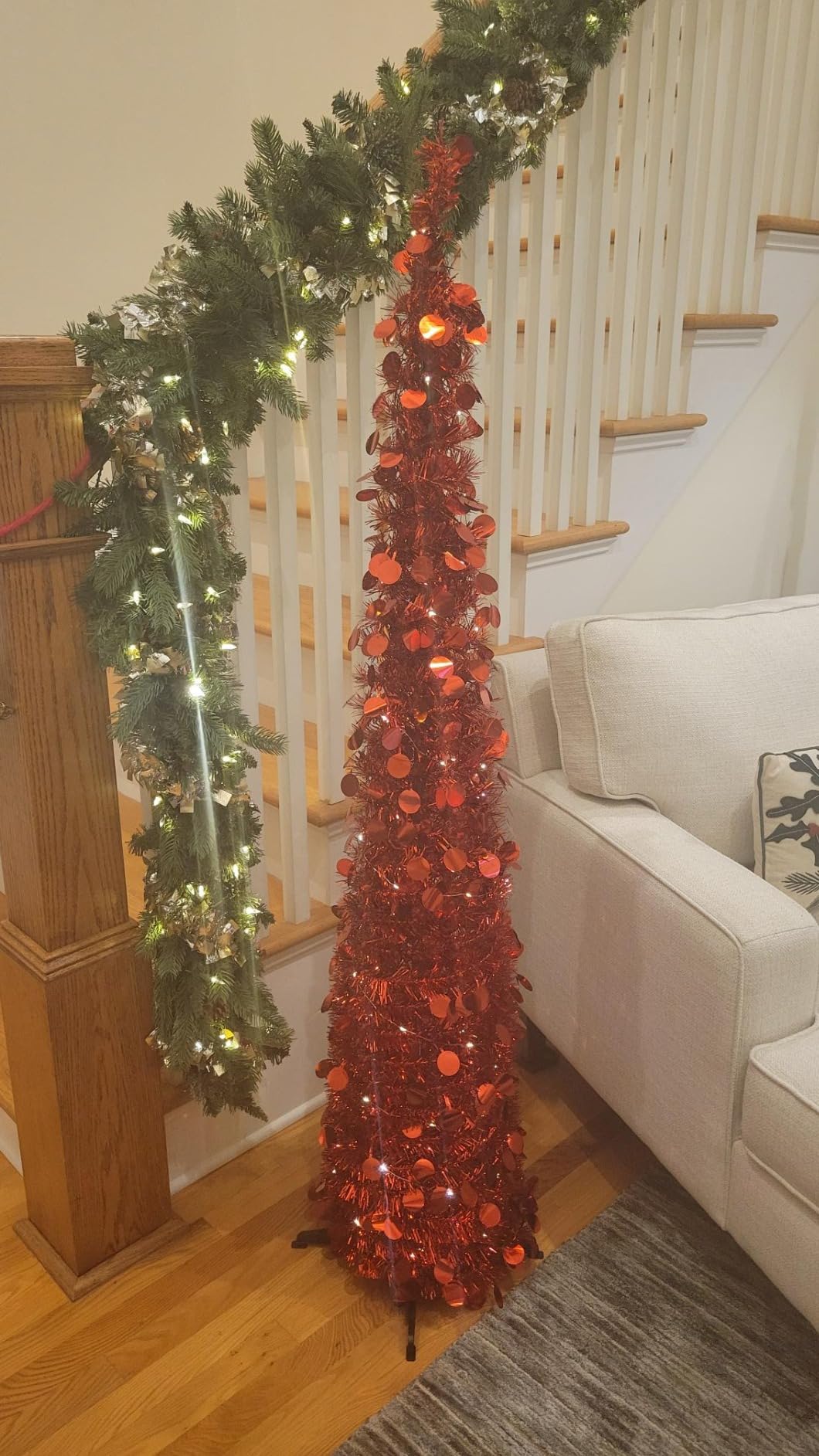 5FT Pop Up Christmas Tree with Lighted Top Star for Christmas Decorations | 2-Color Top Star, Easy Assembly, 8 Modes, 6H Timer, Collapsible Pencil Tree for Apartment, Porch, Corner, XMAS Decorations customer photo 1