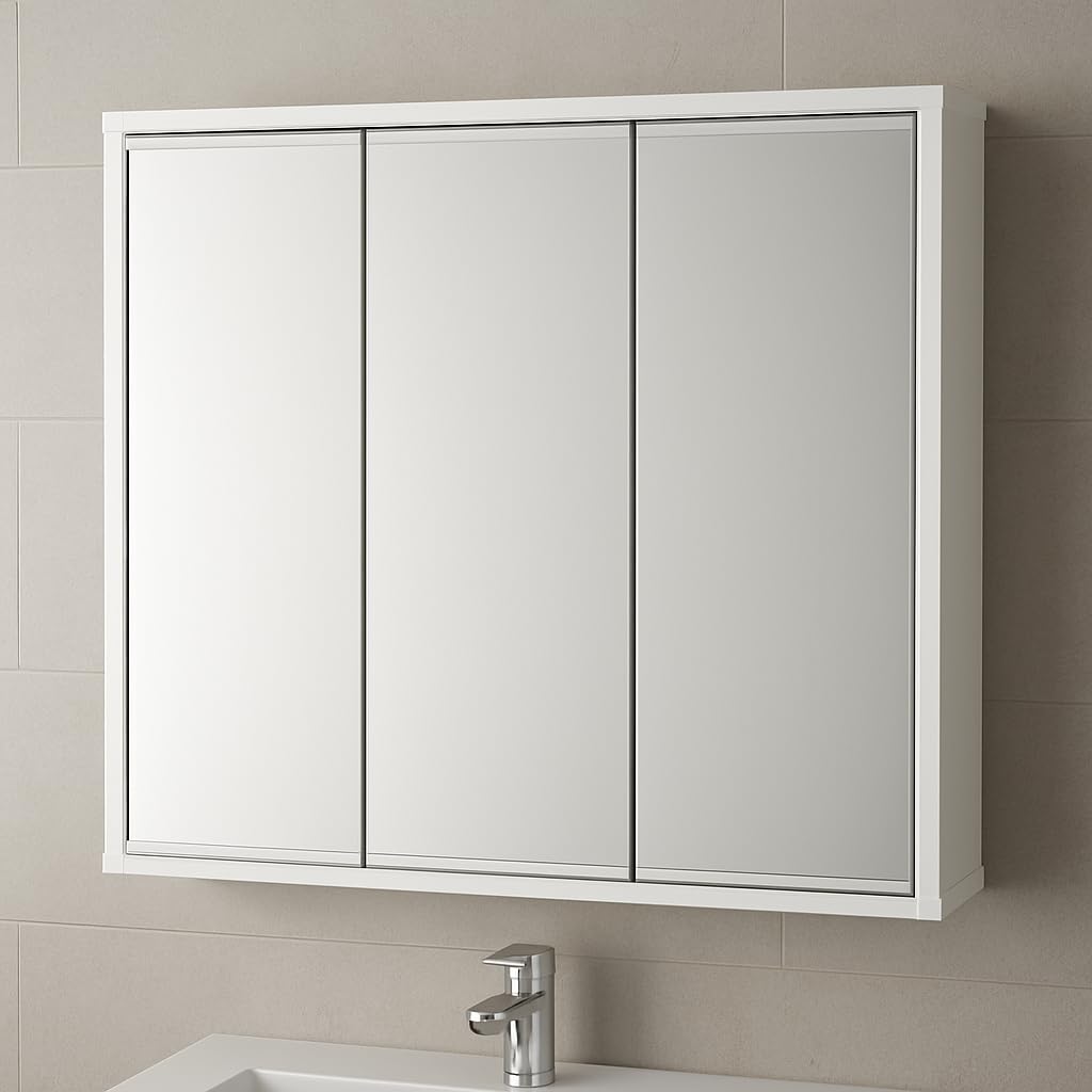 Tangkula Mirrored Medicine Cabinet, Bathroom Wall Hanging Cabinet with Double Mirrored Doors & Adjustable Shelf, Wall-Mounted Bathroom Storage Organizer, White, 24.5 x 4.5 x 25.5 Inches customer photo 1
