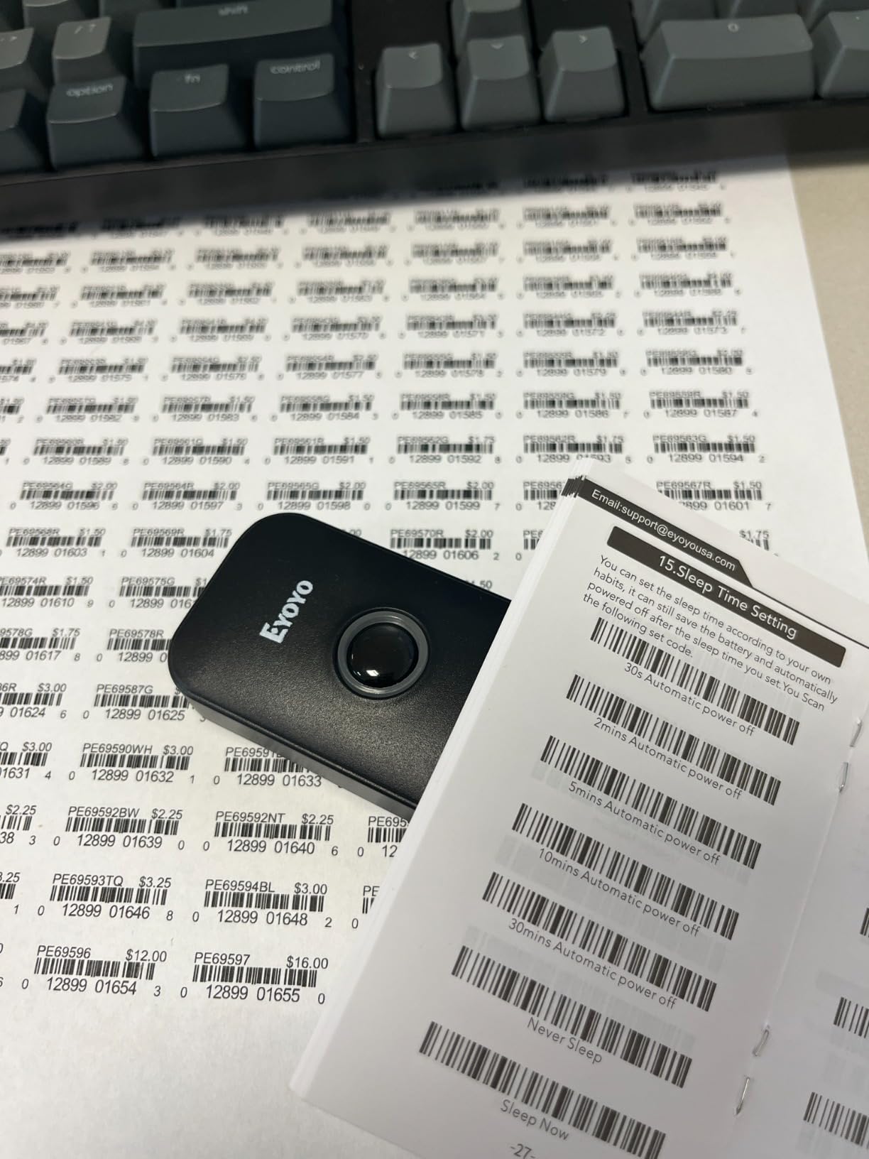 Eyoyo Mini 1D Bluetooth Barcode Scanner, 3-in-1 Bluetooth & USB Wired & 2.4G Wireless, Portable Bar Code Reader for Windows, Android, iOS, Tablets or Computers customer photo 2