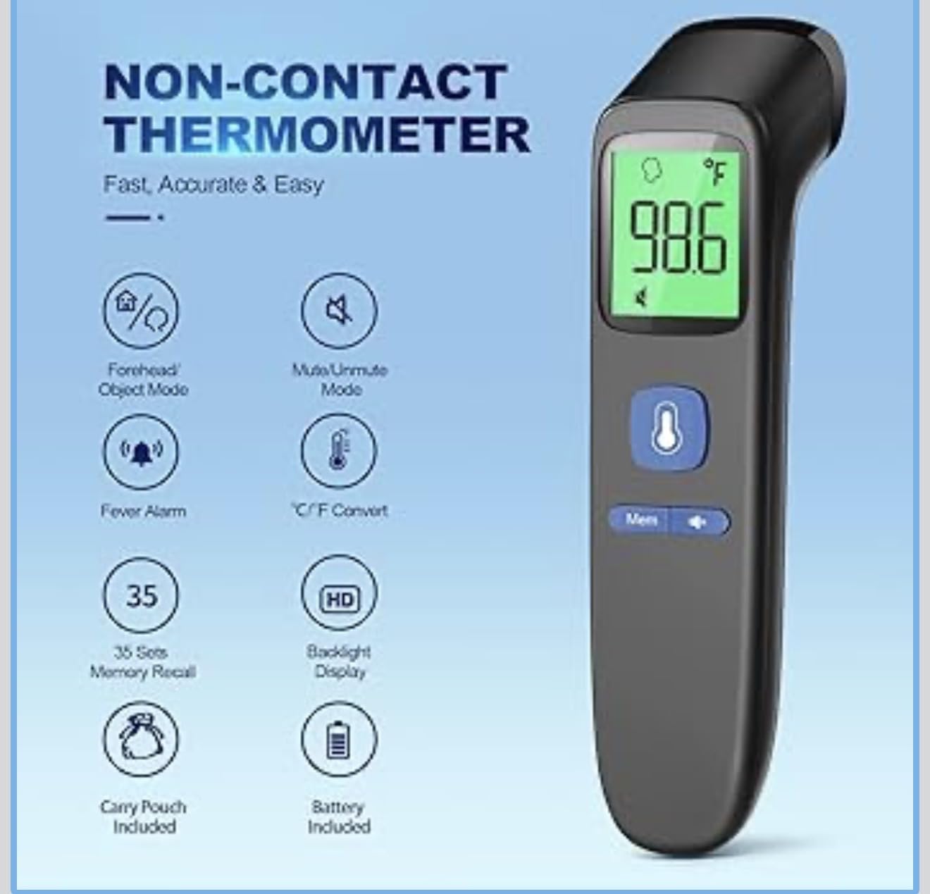 No-Touch Thermometer for Adults and Kids, Accurate Digital Baby Thermometer | 1s Fast Reading, Fever Alarm, Silent Mode, 35-Reading Memory, Forehead & Object Mode, AAA Battery Included customer photo 1