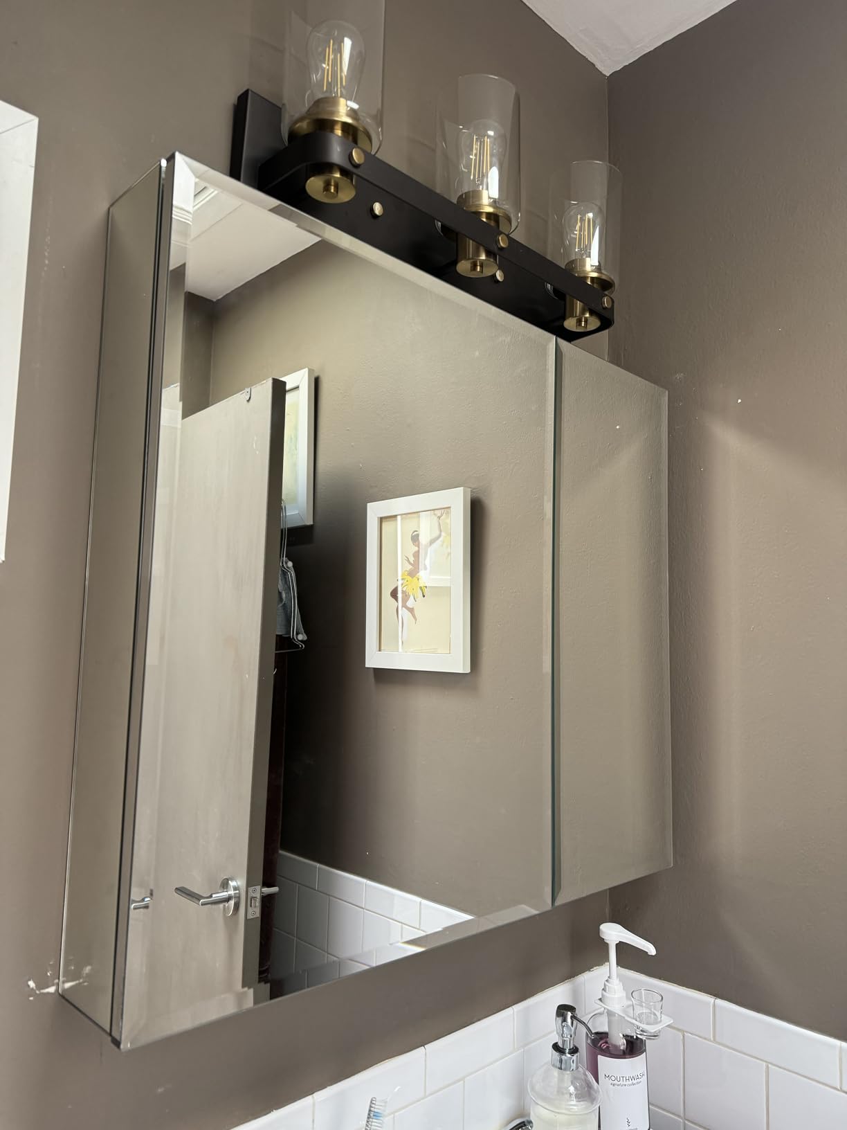 Double Doors Medicine Cabinet with Mirror, 30 inch X 26 inch Aluminum Bathroom Medicine Cabinet, Adjustable Glass Shelves, Waterproof and Rust-Resist, Recess or Surface Mount Installation,Silver customer photo 1