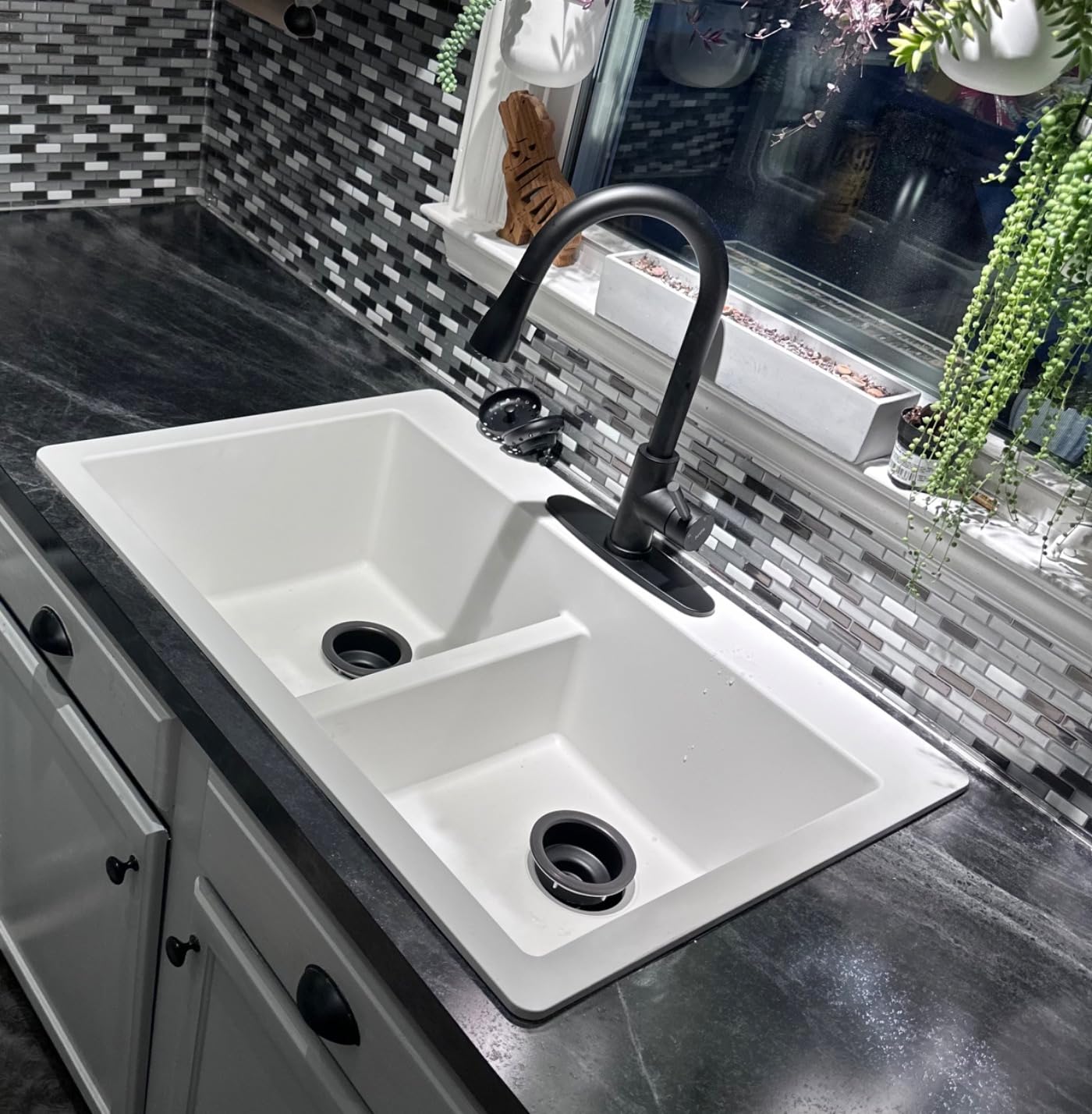 Karran 33-Inch Black Granite Composite Drop-In Double Bowl Kitchen Sink customer photo 1