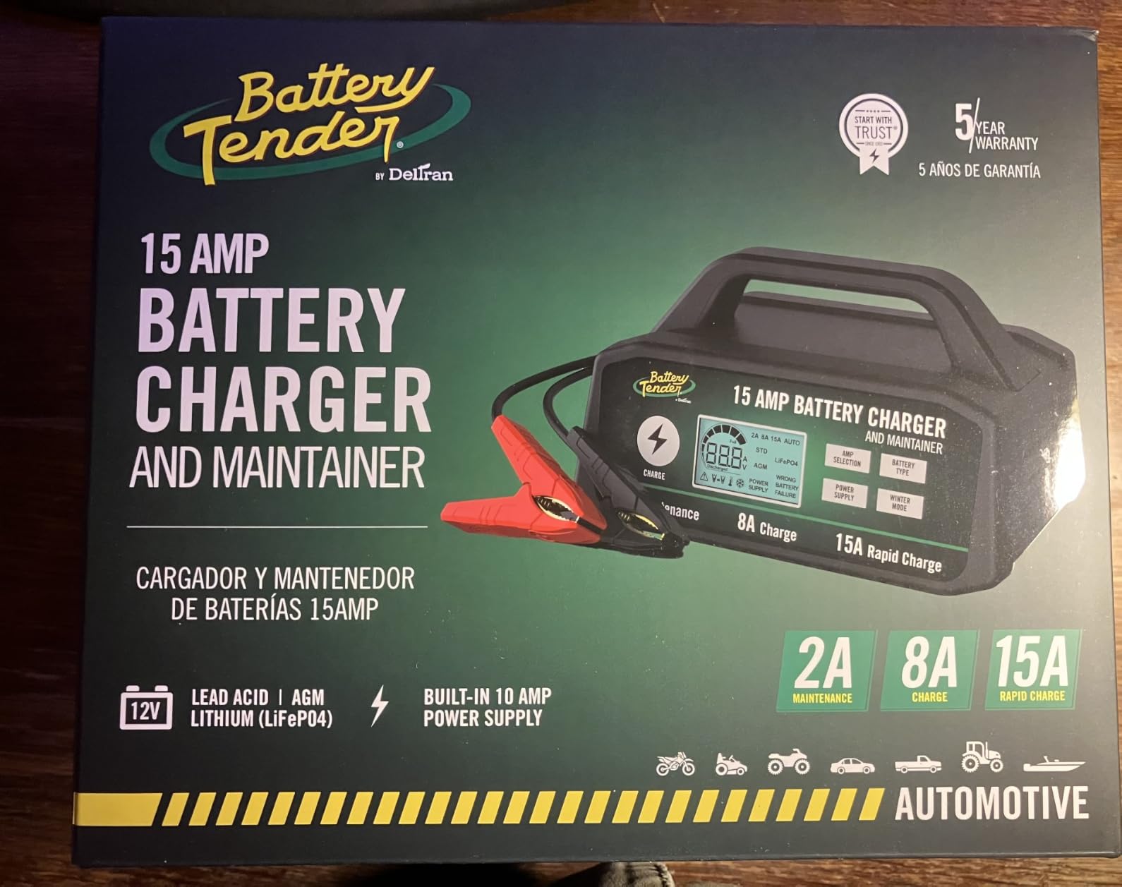 Battery Tender 15 AMP Battery Charger and Maintainer - 12V Switchable 15 AMP / 8 AMP / 2 AMP - Selectable Chemistry Standard AGM Gel - LCD Display - 022-0234-DL-WH customer photo 2