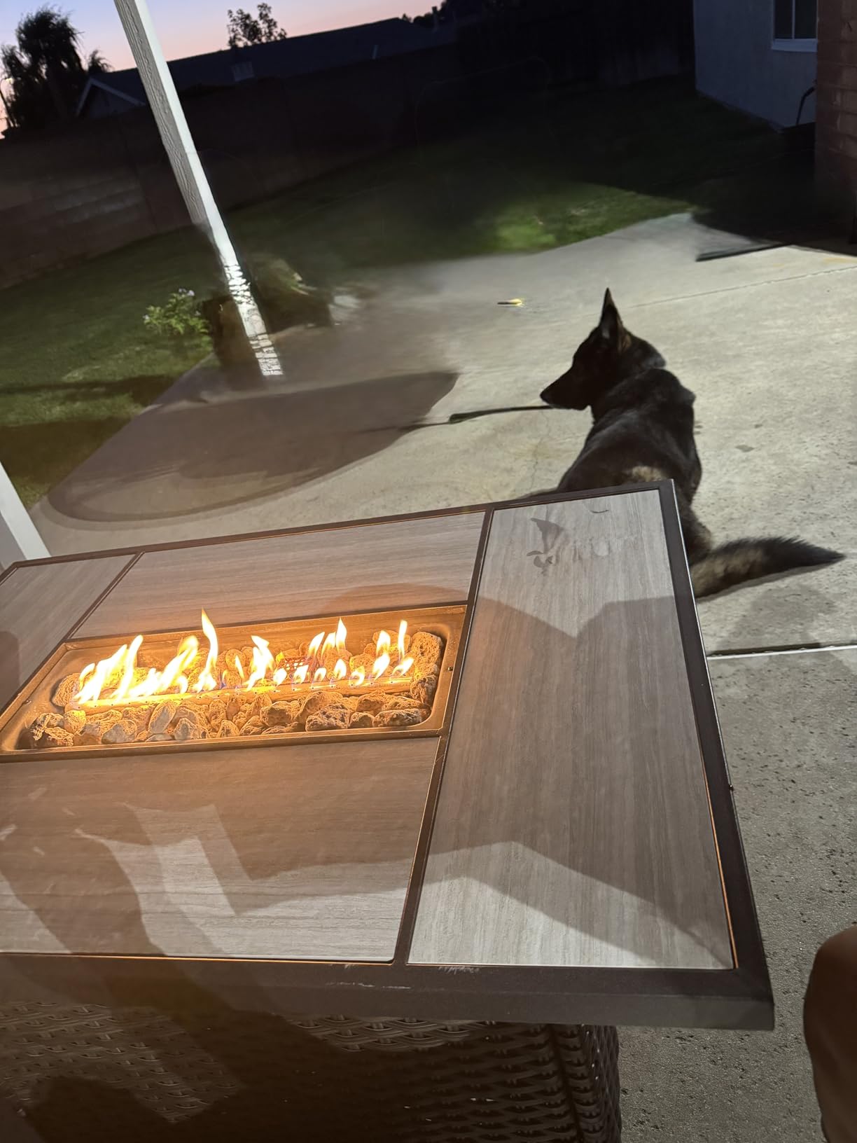 Grand Patio Outdoor Gas Fire Pit Table 32-Inch Square Propane Gas Fire Pit with CSA Safety Approval 50000 BTU Heat Sling Base Ceramic Tile Top and Lava Rock for Garden, Backyard, and Deck Parties customer photo 1
