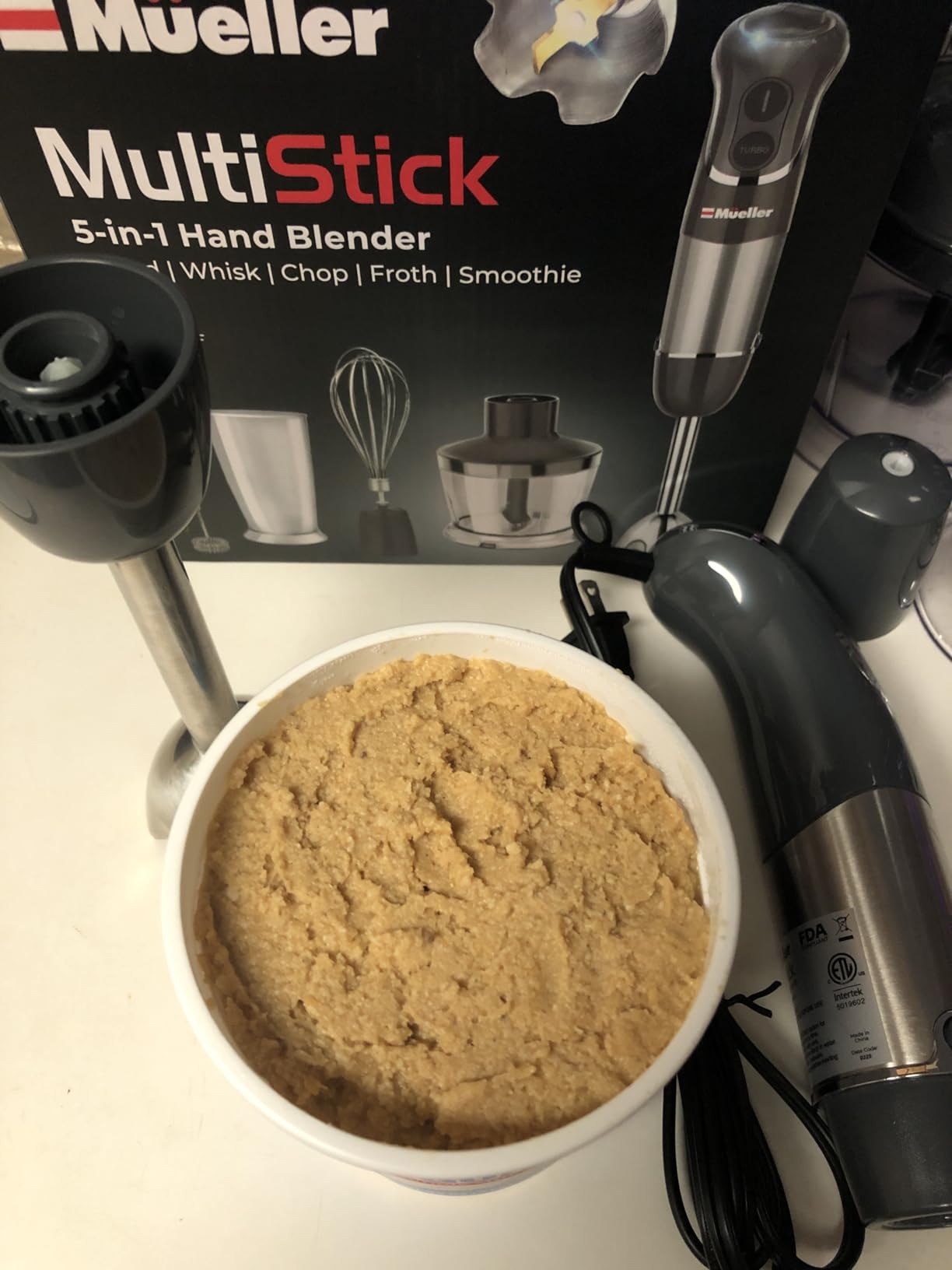 Mueller Multistick 5-in-1 Immersion Blender Handheld, 12-Speed Hand Mixer | Turbo Boost, Heaviest Duty Copper Motor, Titanium reinforced Blades Hand Blender, Milk Frother Wand, Whisk, Beaker, Chopper, Grey customer photo 1