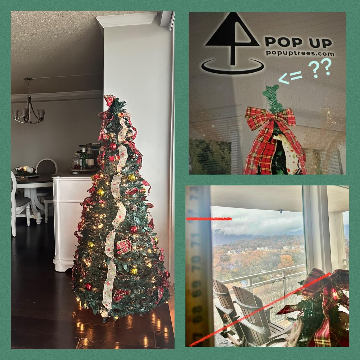 6ft Pop up Christmas Tree - Fully Decorated Pre-Lit Pull Up Tree Includes Storage Bag, Ornaments, Ribbon, Pinecones, Stand, and Warm UL Lights customer photo 2