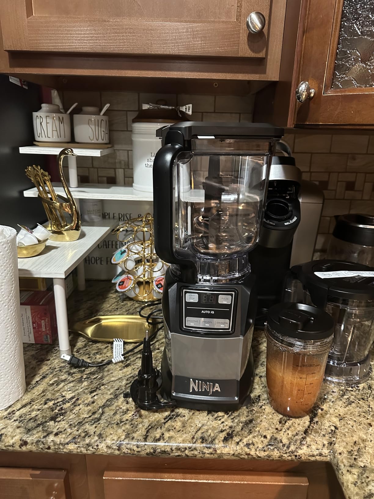 Ninja Compact Kitchen System, Auto-iQ, 1200W, 72oz Pitcher, Grey, AMZ493BRN | 3 functions for smoothies, dough & frozen drinks with Auto-iQ. 72-oz pitcher, 40-oz processor bowl, 18-oz cup. customer photo 2