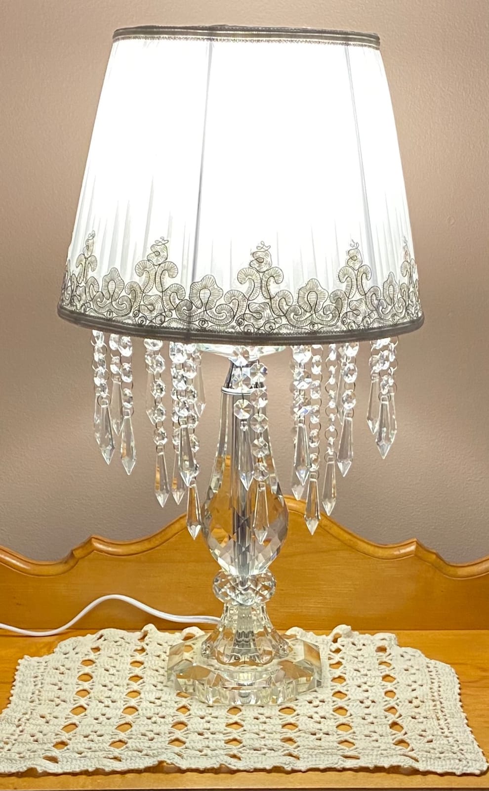 Siljoy Crystal Table Lamp Set of 2, Dimmable Bedside Lamp Bedroom 22.8 High | Crystal Table Lamps, Nightstand Lamps, Set of 2, Fabric Shades, K9 Crystals, Dimmer Switch, Living Room, Bedroom, Entry customer photo 2