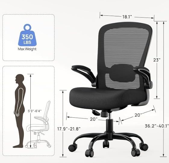 Mimoglad Ergonomic Office Chair - Desk Chair with Flip-up Armrests & 135° Recline, Adjustable Lumbar Support - Space-Saving Task Chair for Business/Team Office & Home (White Frame-Black, 300lbs) customer photo 1