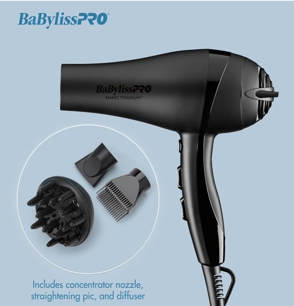 BaBylissPRO Nano Titanium 2000-Watt Blow Dryer with Concentrator Nozzle, Professional Grade Ionic Corded Styling Tool for Hair customer photo 2