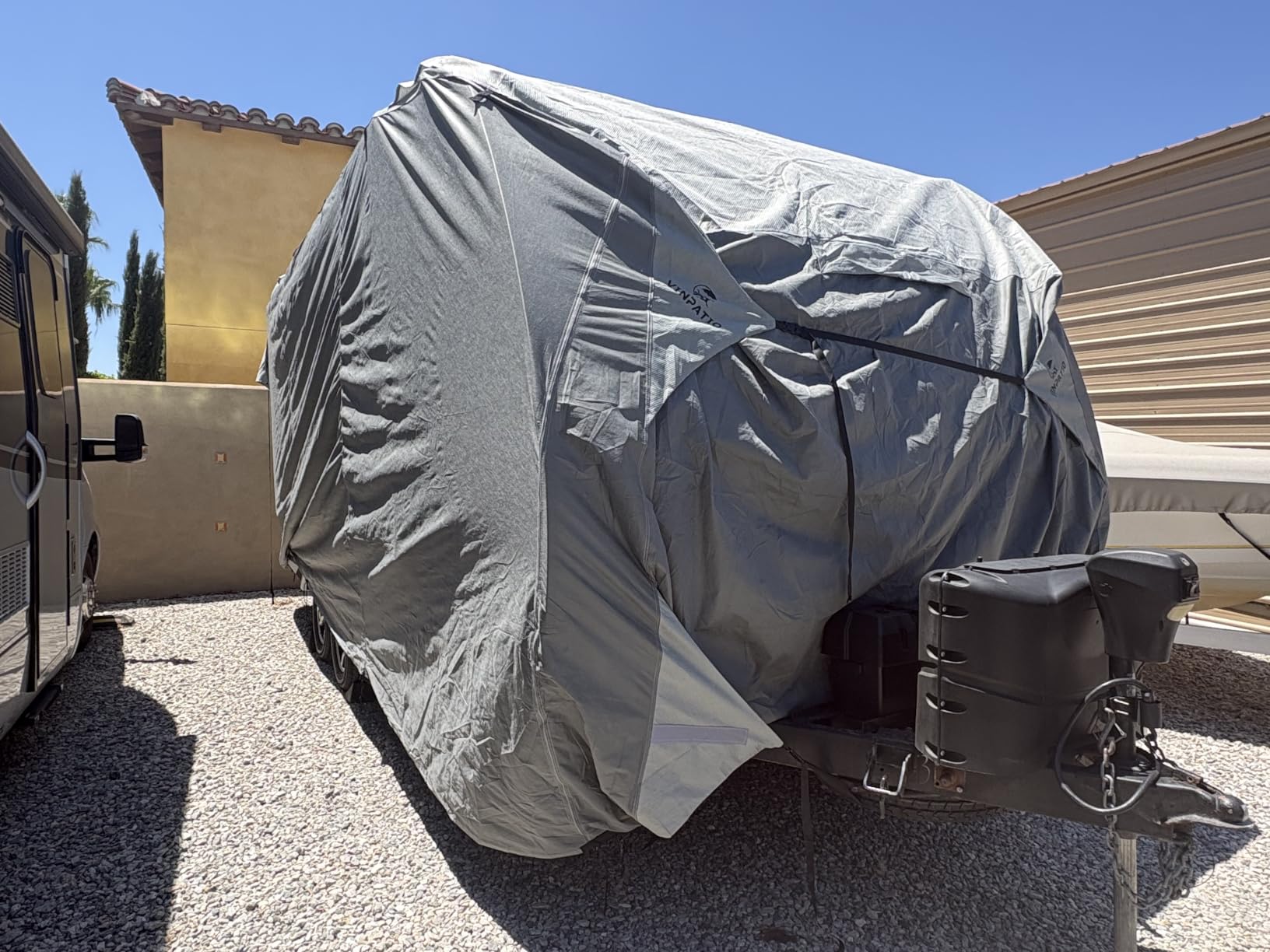 VINPATIO Rough Tire Covers 4 Pack, Waterproof Vinyl Wheel Protectors with Lining for RV, Trailer, Camper, Motorhome, SUV, Car, Universal Fits Tire Diameters 40-42 inches, Black customer photo 1