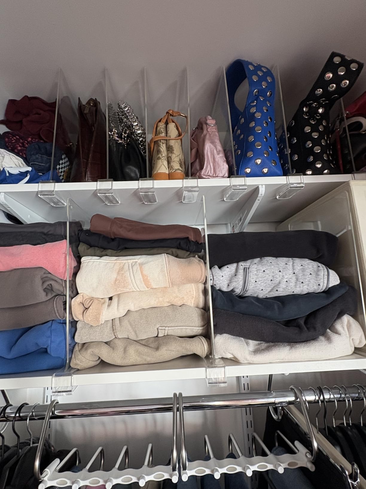 HBlife 6 Pack Closet Organizers and Storage, Clear Shelf Dividers, Vertical Purse Organizer for Closet Perfect for Sweater, Shirts, Handbags in Bedroom and Kitchen, Acrylic Bookshelf for Organization customer photo 1