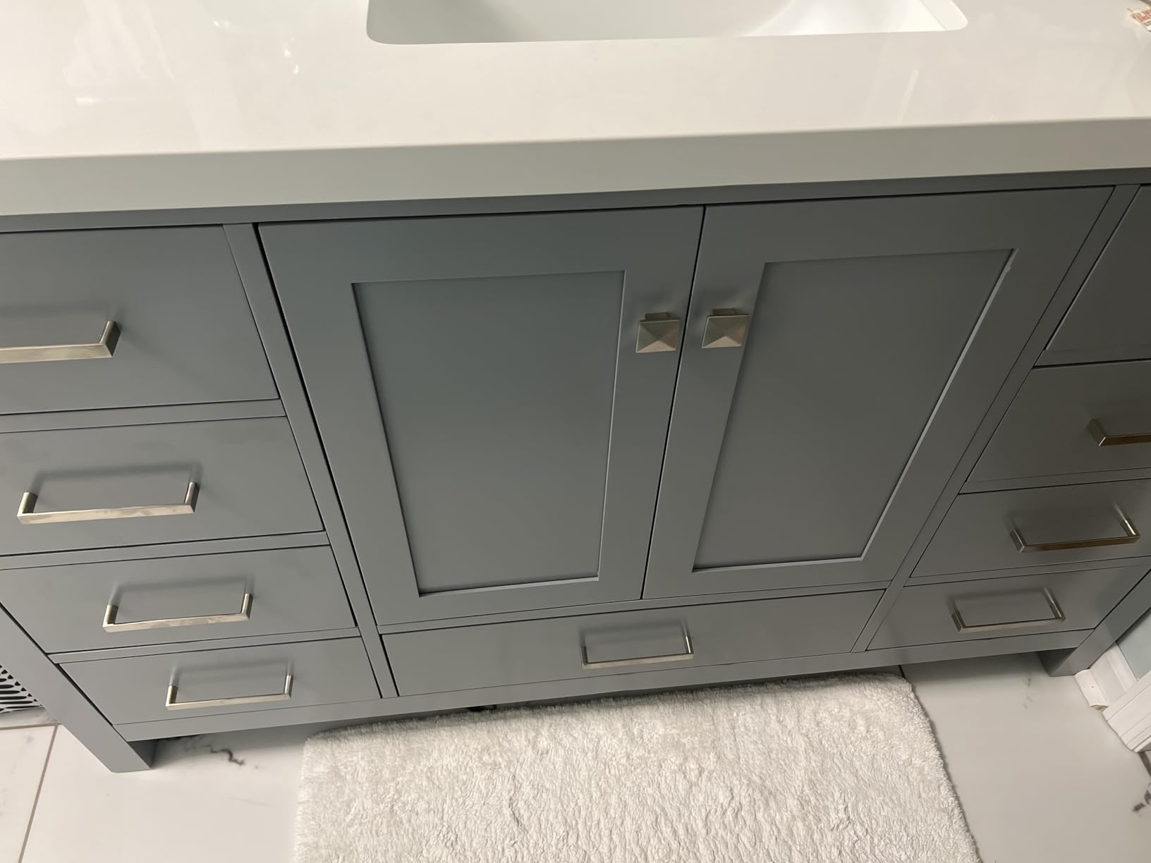 ARIEL Cambridge 72-inch Bathroom Vanity with Sink,Solid Wood, 0.75-inch Italian Carrara Marble Countertop, Double Rectangular Porcelain Sink, 4 Soft Closing Doors, 6 Dovetail Drawers, Grey customer photo 1