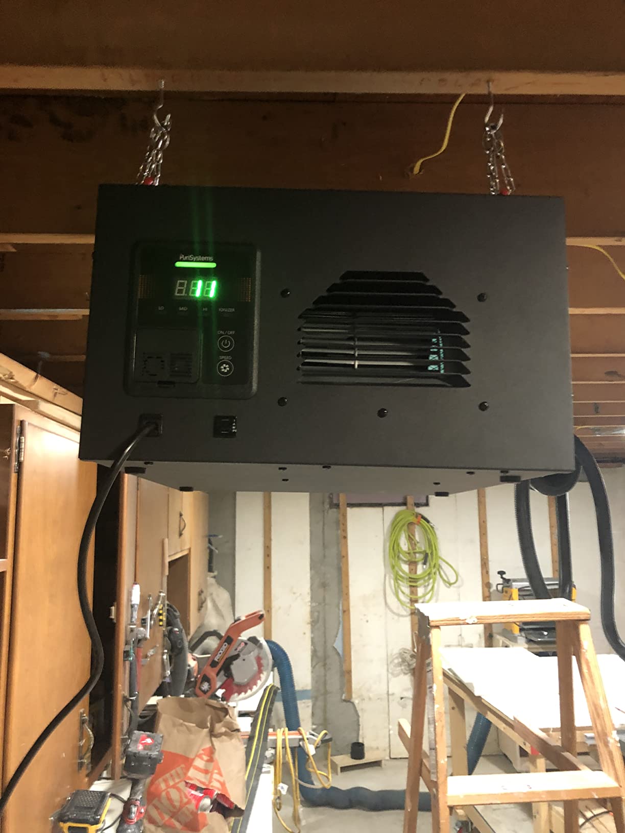 PURISYSTEMS Air Filtration System 3-Speed Remote, Built-in Ionizer, PuriCare 500IG Hanging Air Filter w/RF Remote for Woodworking, Garage and Shop Dust Collector, up to 500 sq. ft (350/450/500 CFM) customer photo 1