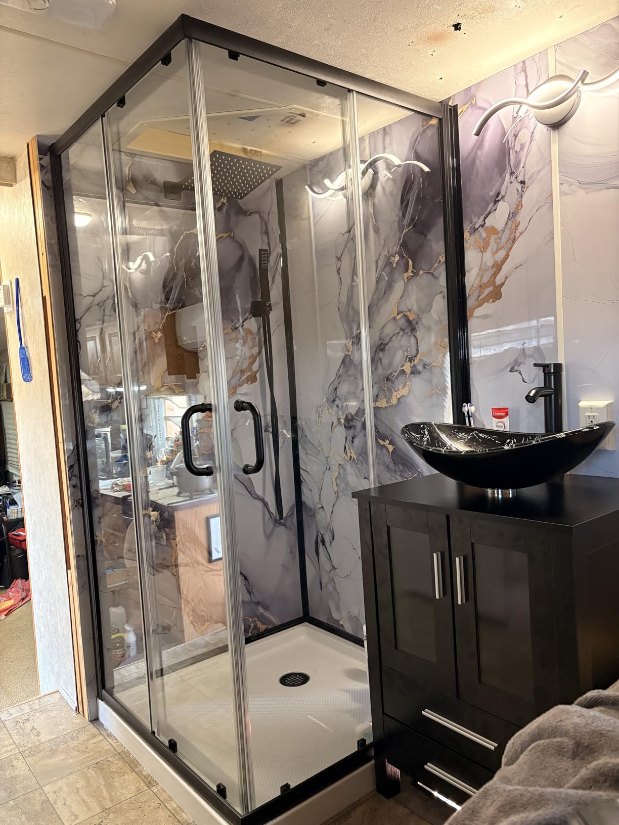 ELEGANT Corner Shower Enclosure 36 in.D x 36 in. W x 72 in. H, Double Sliding Corner Shower Door with 1/4 in. Tempered Glass, Sliding Shower Enclosure in Black customer photo 2