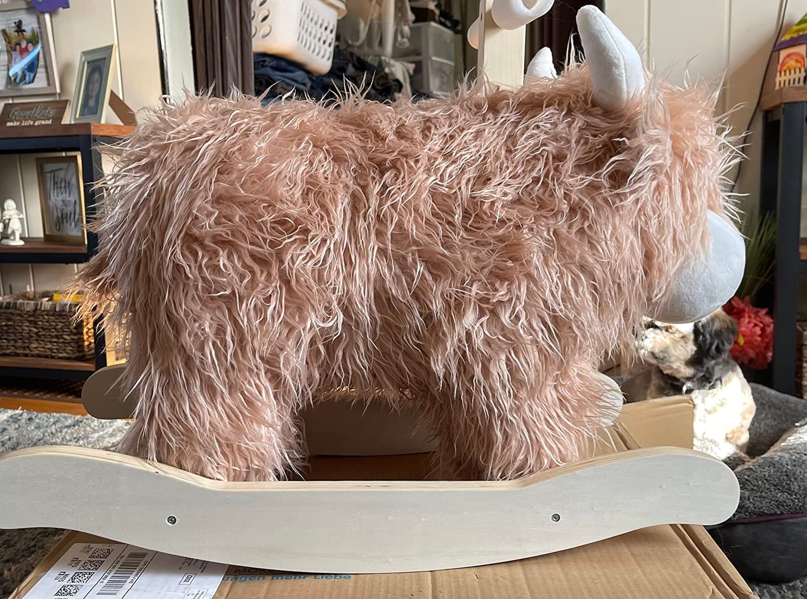 Baby Rocking Horse for 1 Year Old, Wooden Cow Animal Rocker Ride-on Toy Plush Wooden Rocking Toy for Nursery Playroom Indoor Wooden Rocking Horse Balance Seat with Handles Birthday Party Shower Gift customer photo 2