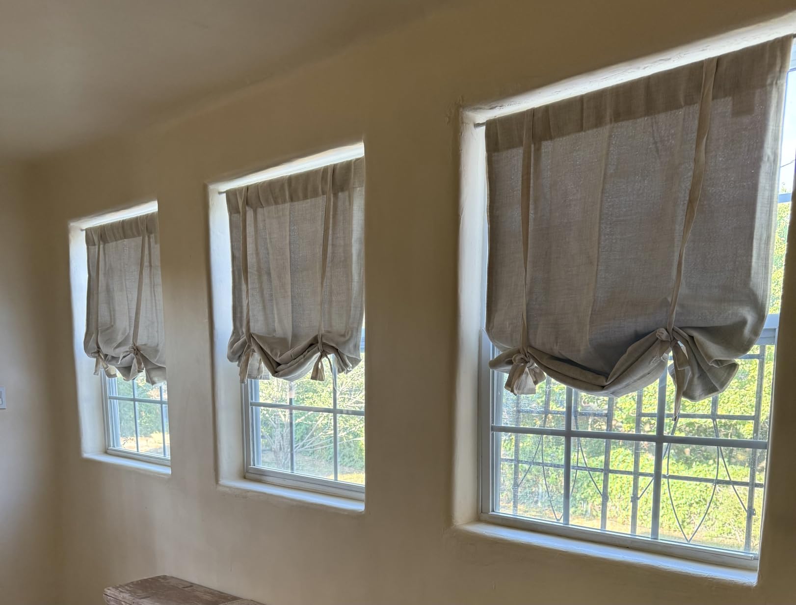 DriftAway Double Layer Linen Blackout Tie Up Curtains Thermal Insulated Fully Lined Balloon Roman Shade Bathroom Window Adjustable Rod Pocket for Small Window 31 Inch by 47 Inch Light Linen customer photo 1